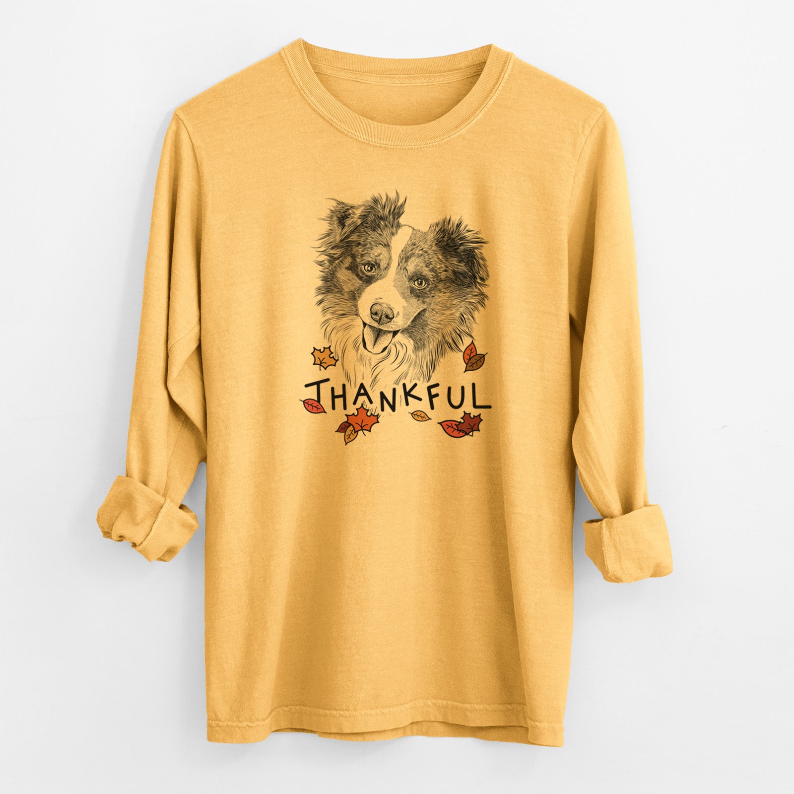 Thankful Doc the Mini Aussie - Men's Heavyweight 100% Cotton Long Sleeve