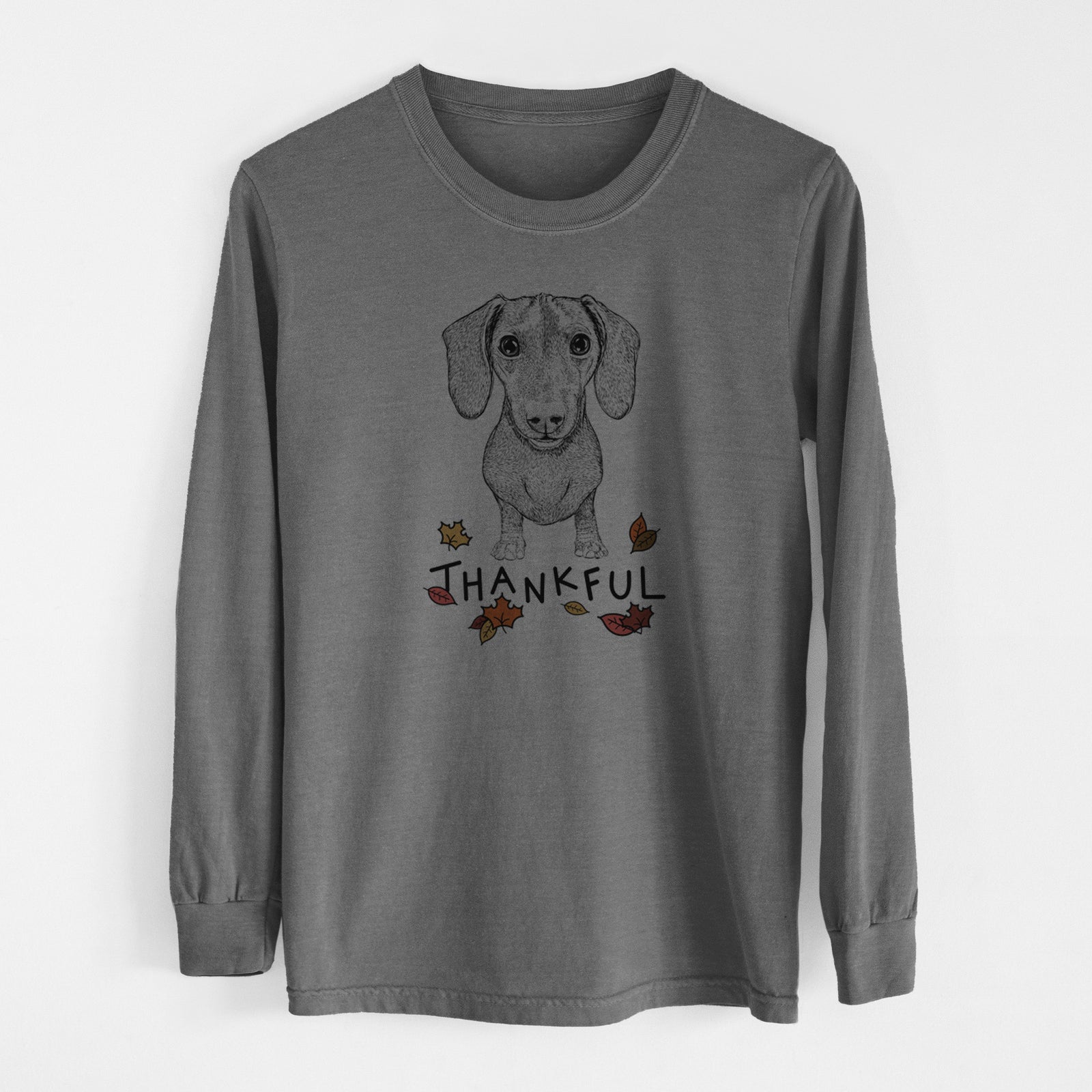 Thankful Ernie the Mini Dachshund - Men's Heavyweight 100% Cotton Long Sleeve
