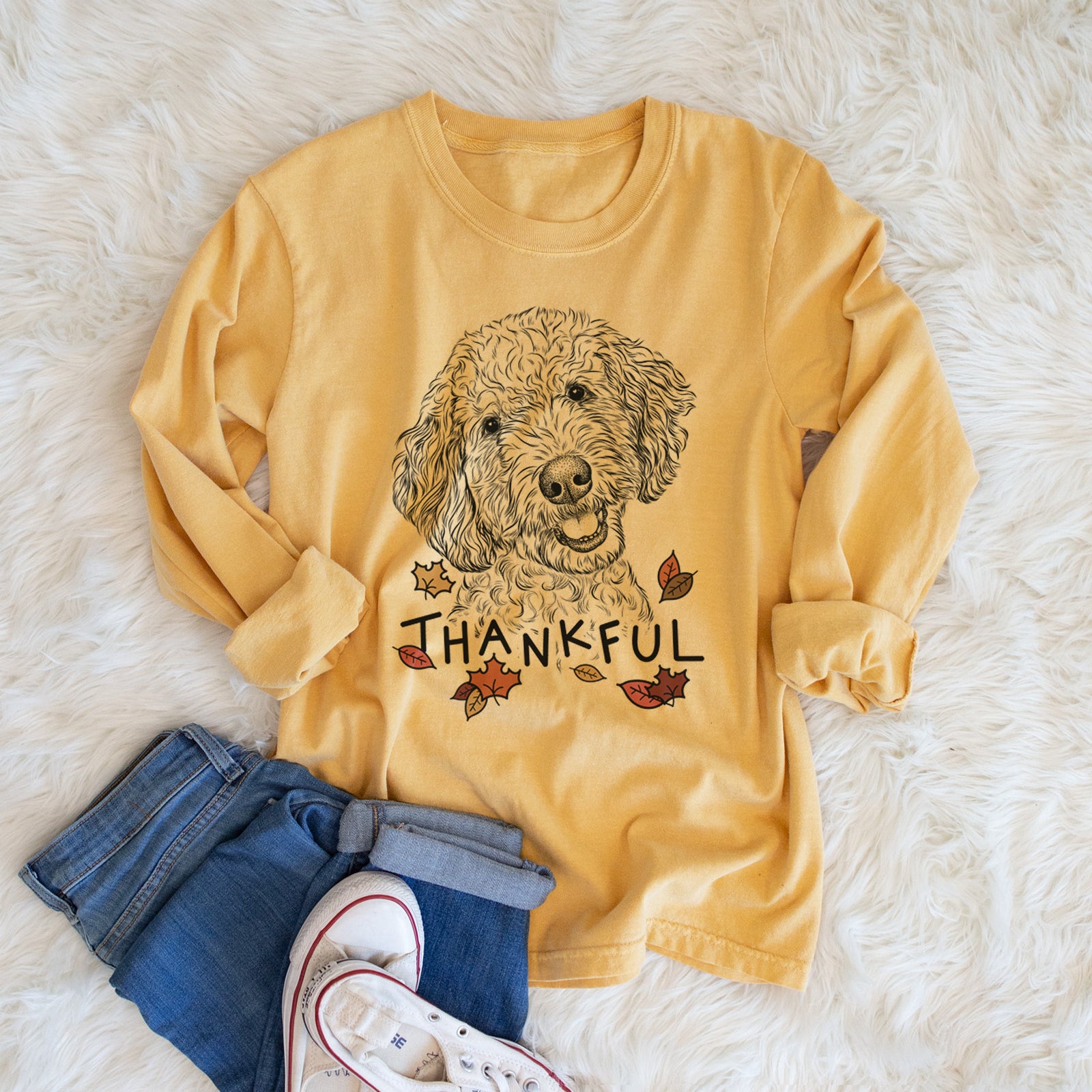 Thankful Gizmo the Goldendoodle - Men's Heavyweight 100% Cotton Long Sleeve