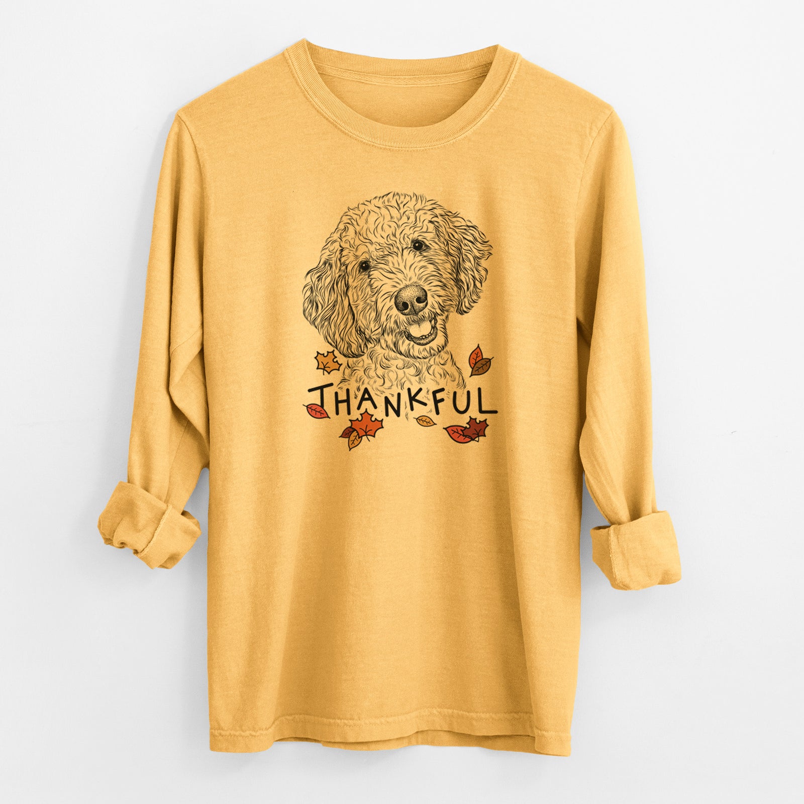 Thankful Gizmo the Goldendoodle - Men's Heavyweight 100% Cotton Long Sleeve