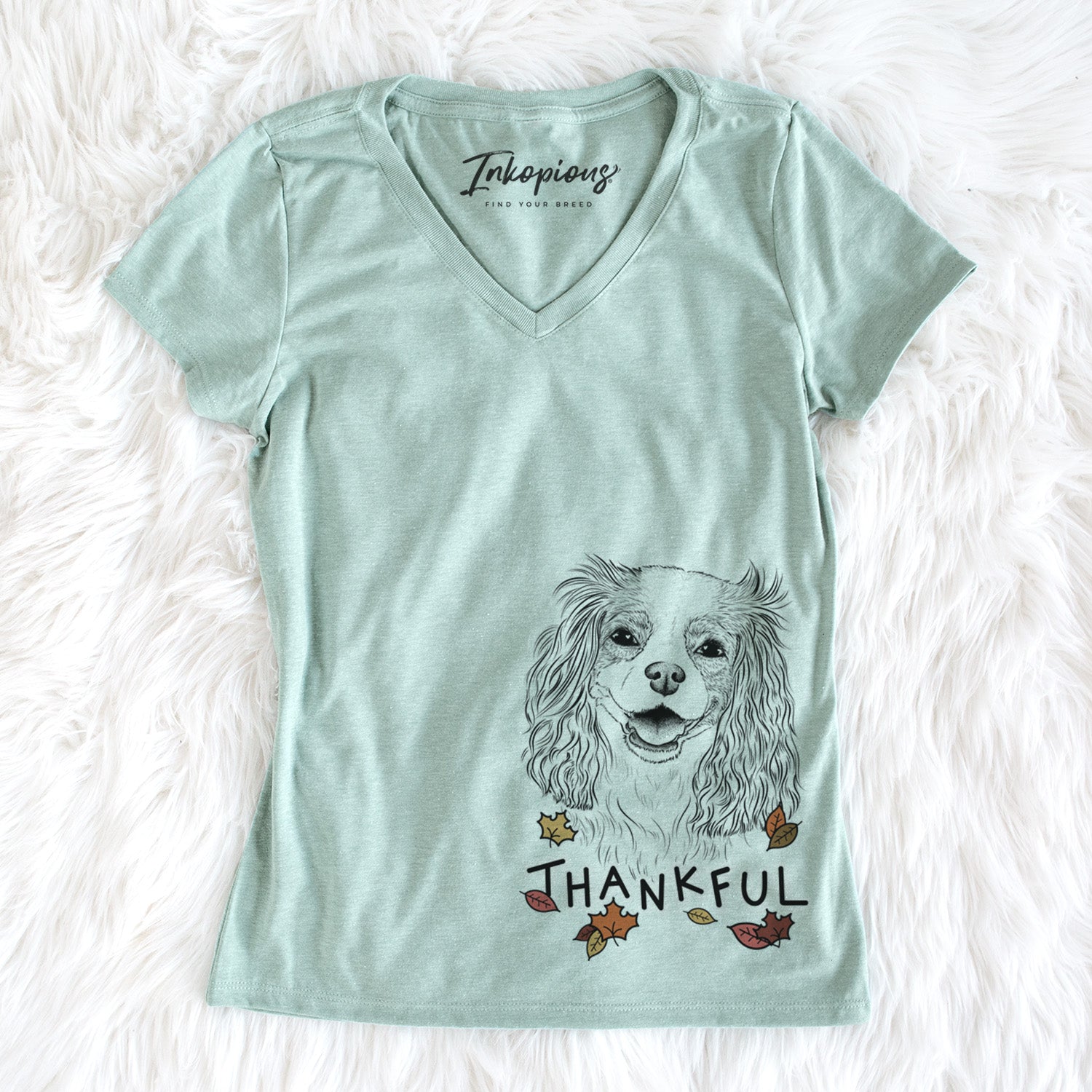 Thankful Halley Comet the Cavalier King Charles Spaniel - Women's V-neck Shirt