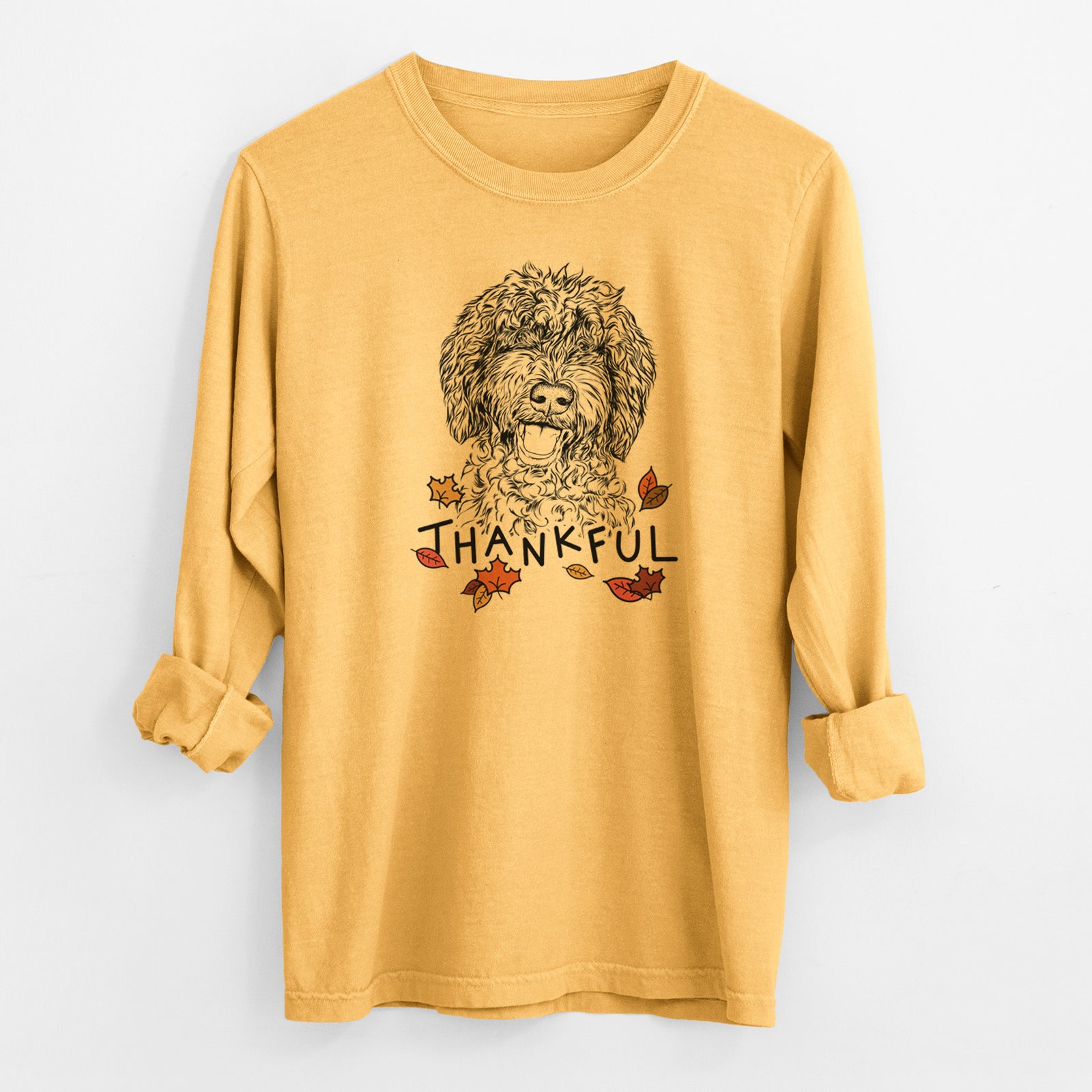 Thankful Jack the Chocolate Labradoodle - Men's Heavyweight 100% Cotton Long Sleeve