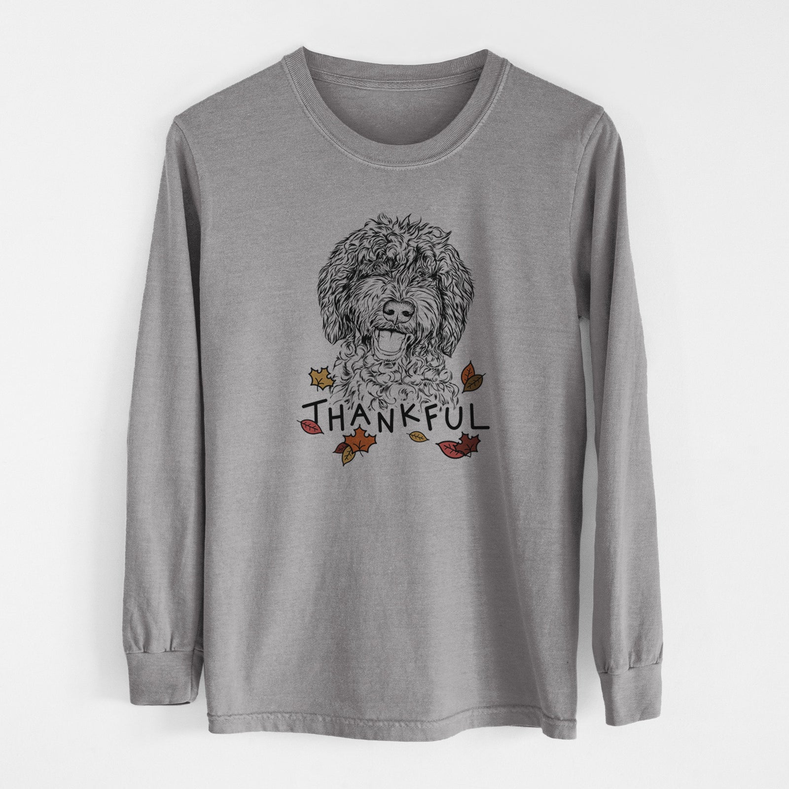 Thankful Jack the Chocolate Labradoodle - Men's Heavyweight 100% Cotton Long Sleeve