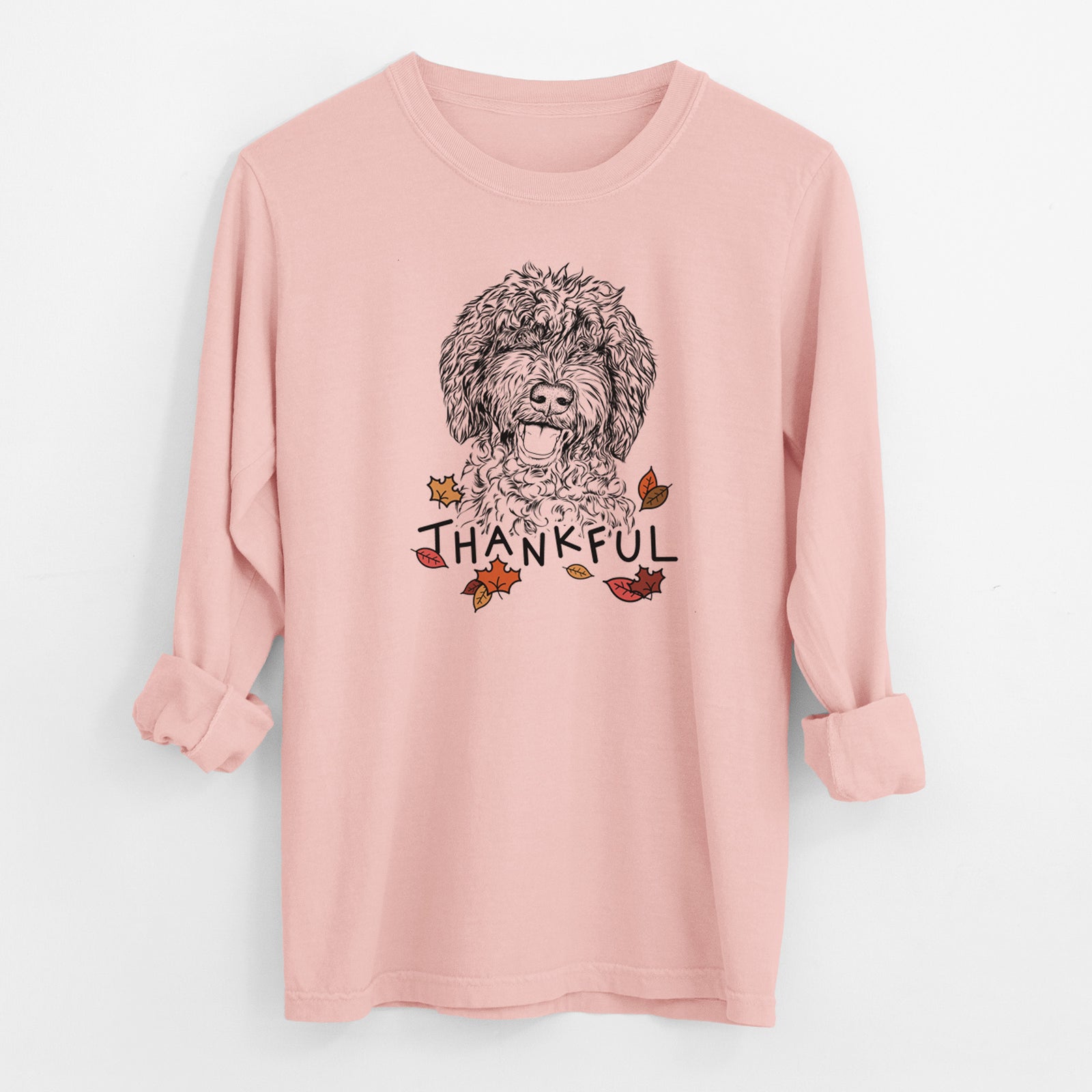 Thankful Jack the Chocolate Labradoodle - Men's Heavyweight 100% Cotton Long Sleeve