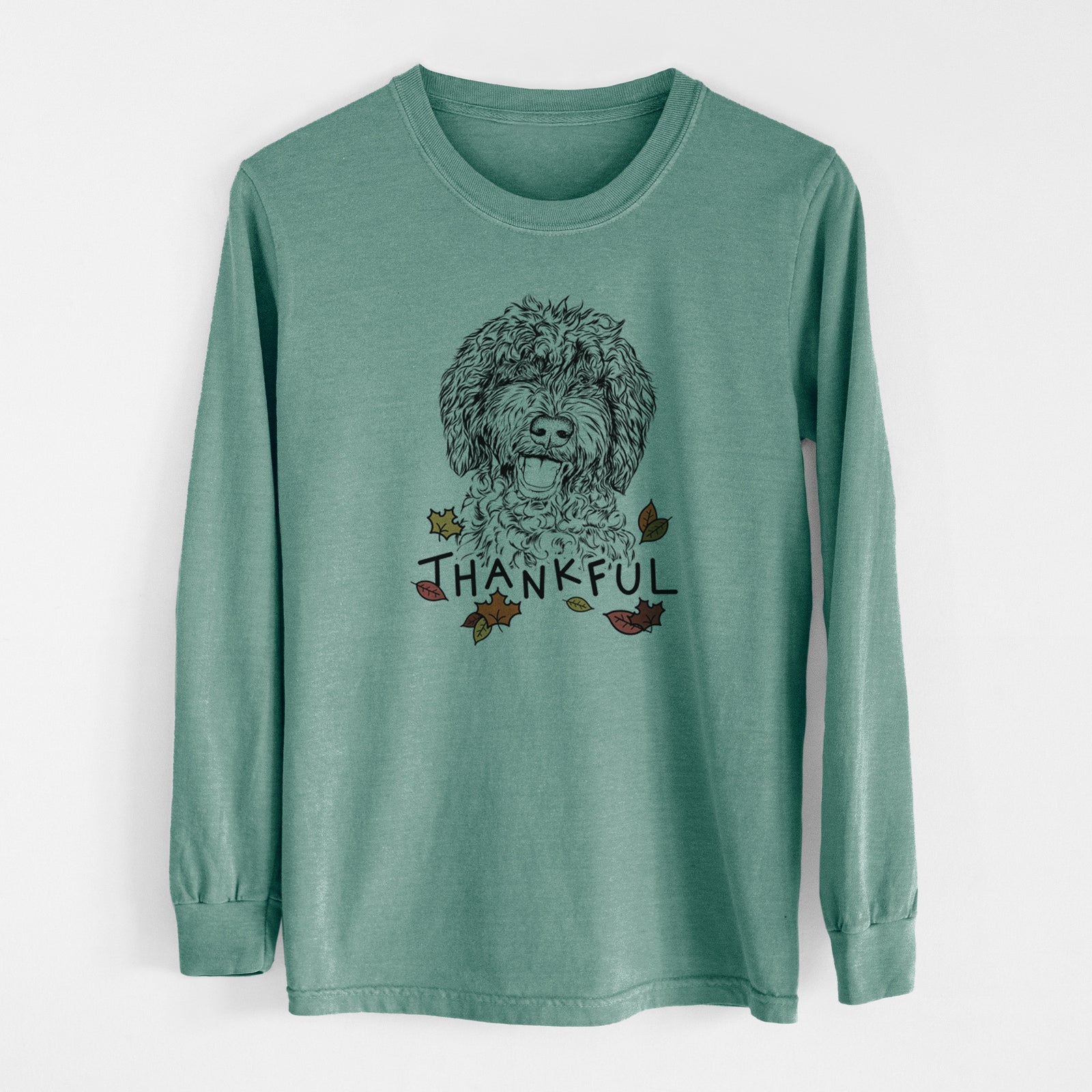Thankful Jack the Chocolate Labradoodle - Men's Heavyweight 100% Cotton Long Sleeve