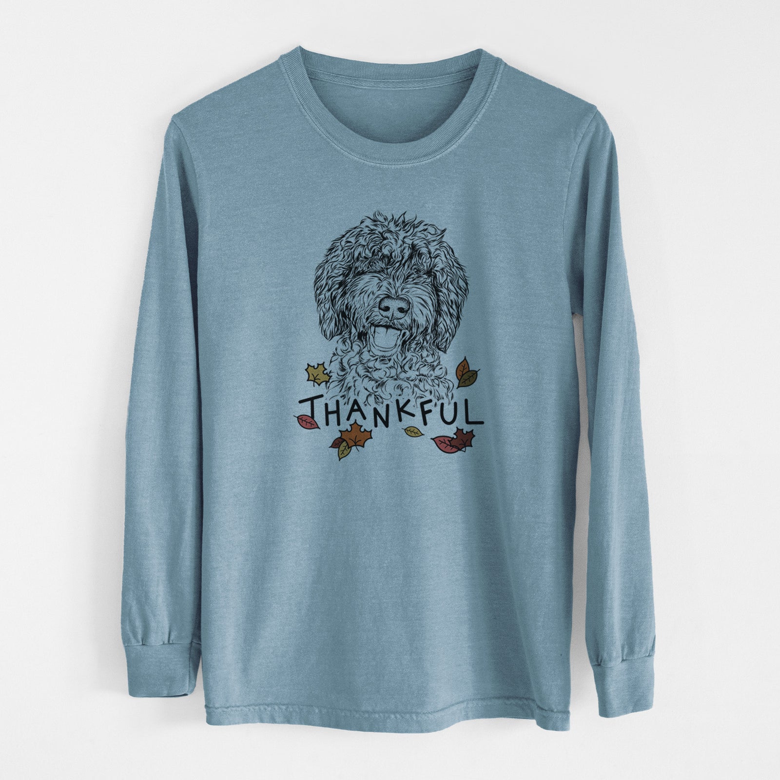 Thankful Jack the Chocolate Labradoodle - Men's Heavyweight 100% Cotton Long Sleeve