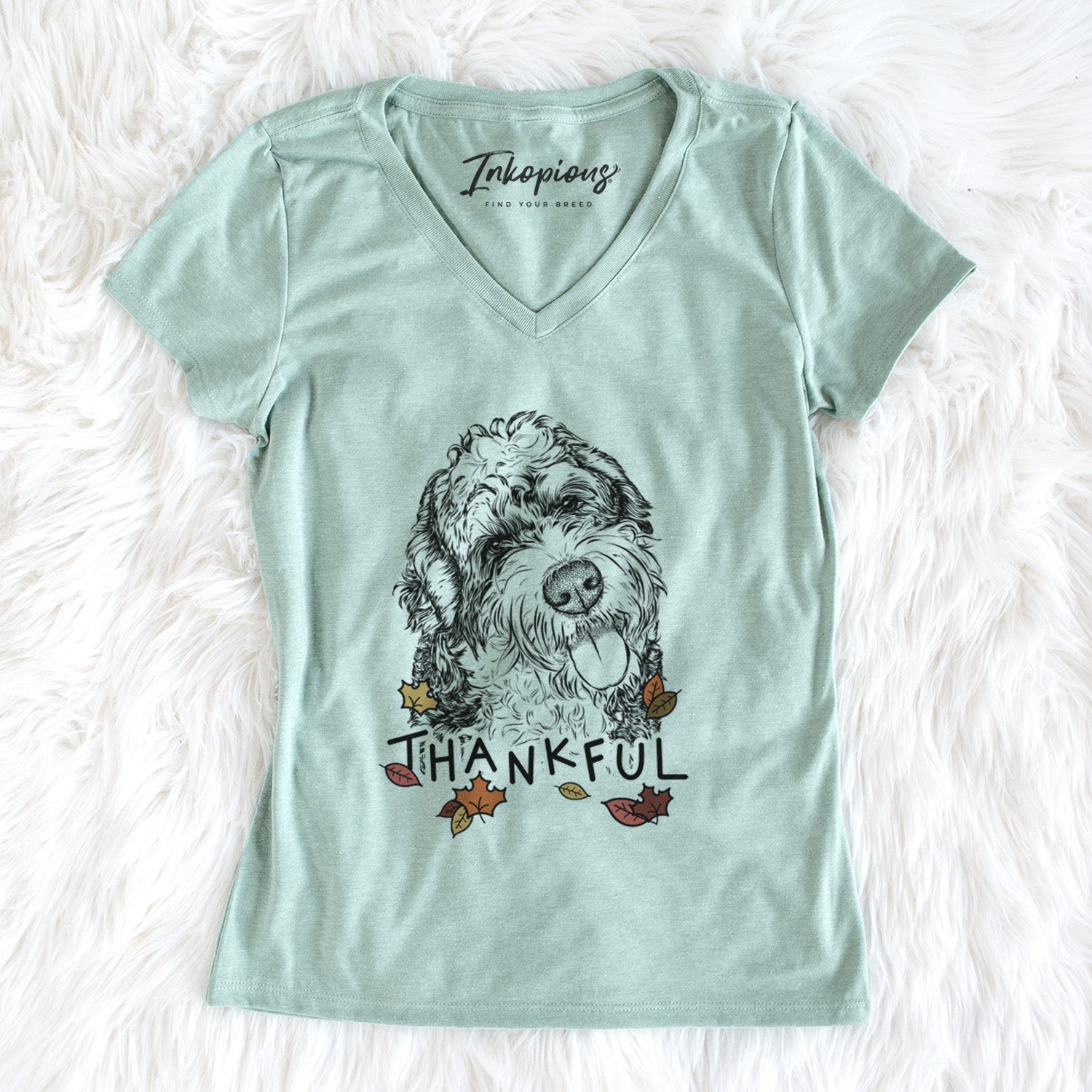 Thankful Kaci the Bernedoodle - Women's V-neck Shirt