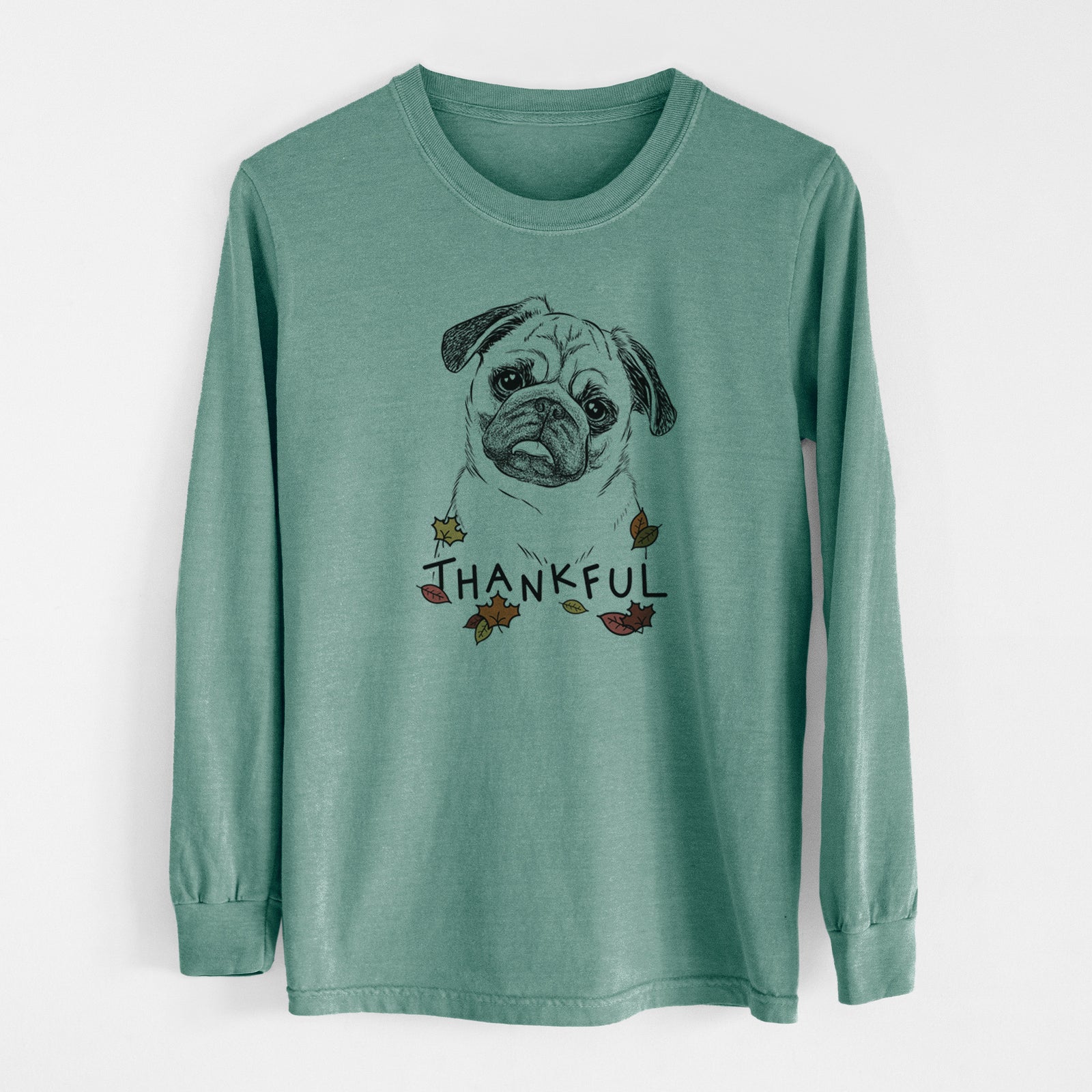 Thankful Macy the Pug - Men's Heavyweight 100% Cotton Long Sleeve