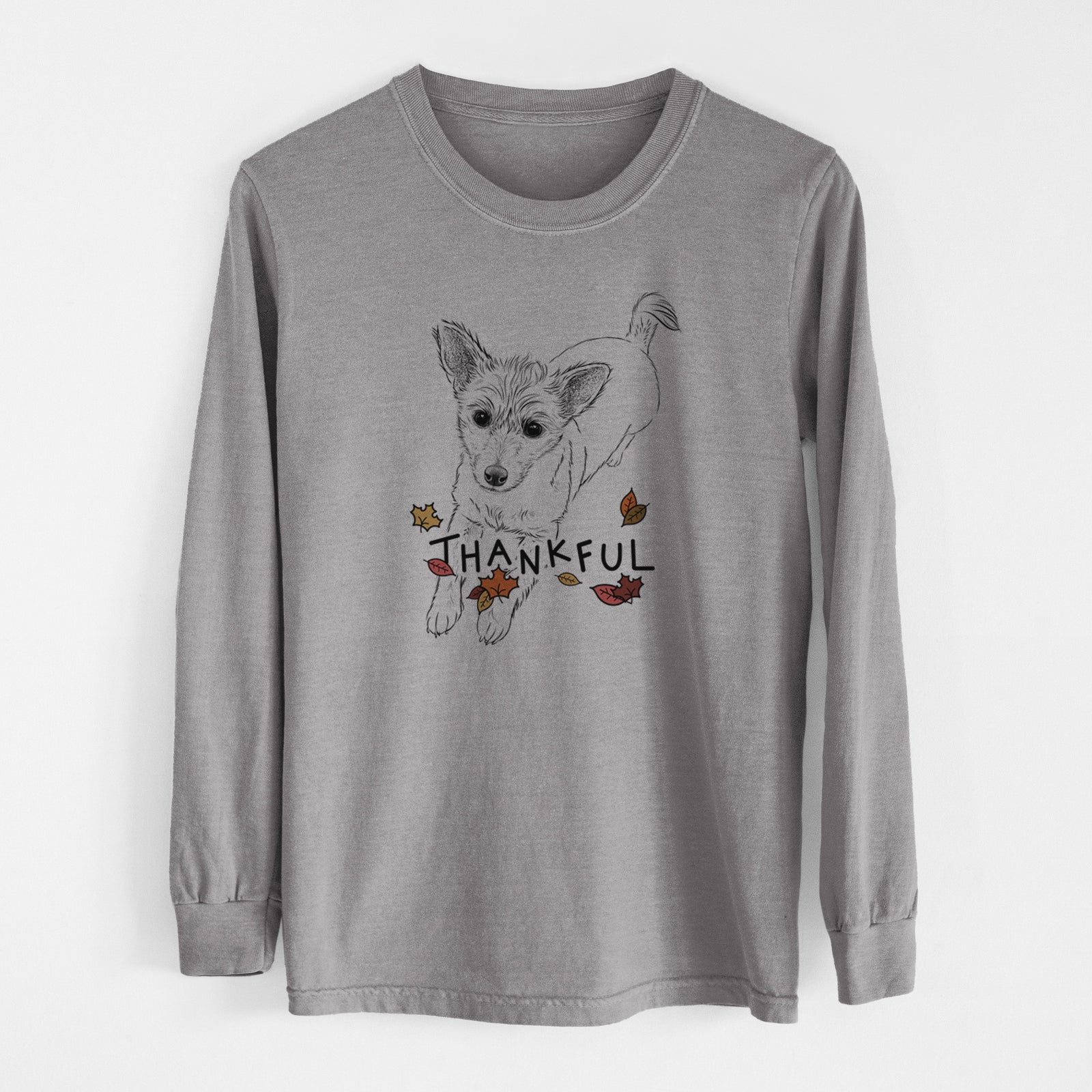 Thankful Maisie the Terrier Mix - Men's Heavyweight 100% Cotton Long Sleeve