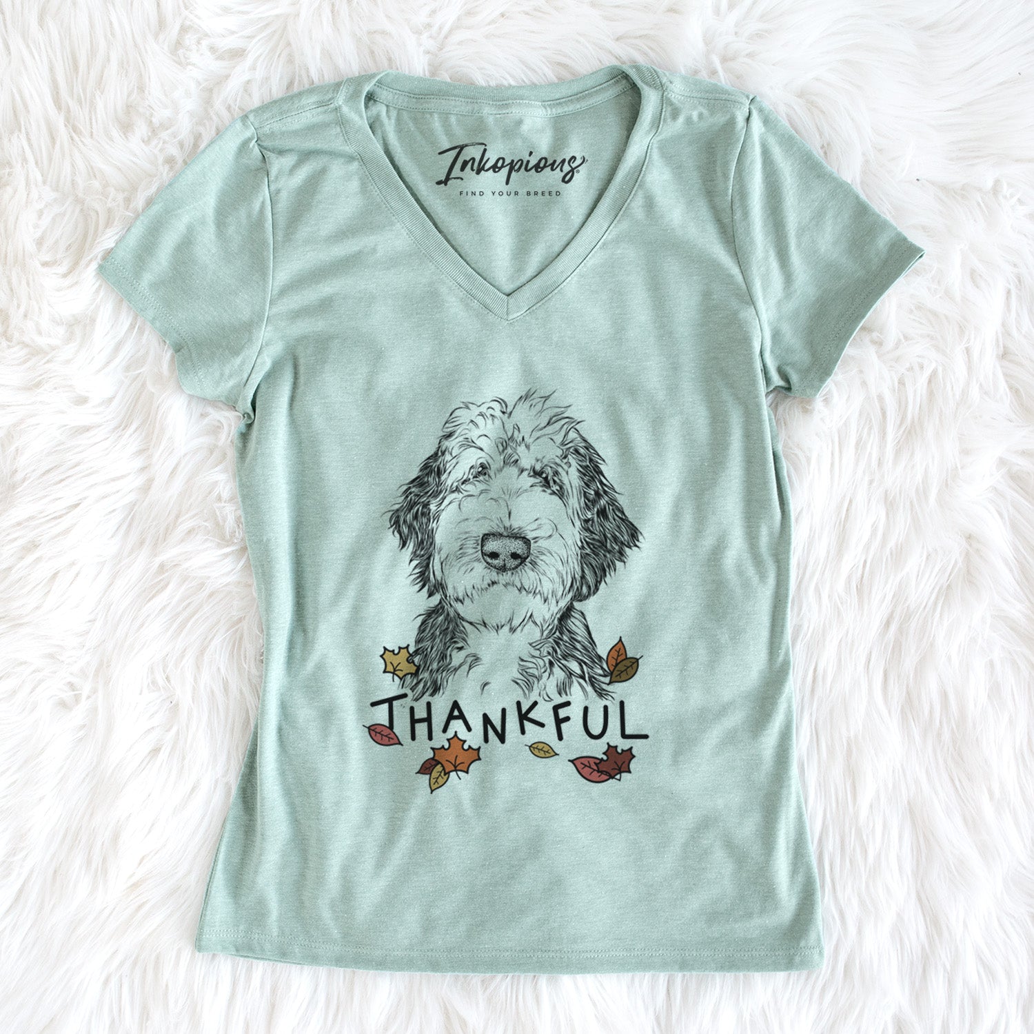 Thankful Milo Fluff the Sheepadoodle - Women's V-neck Shirt