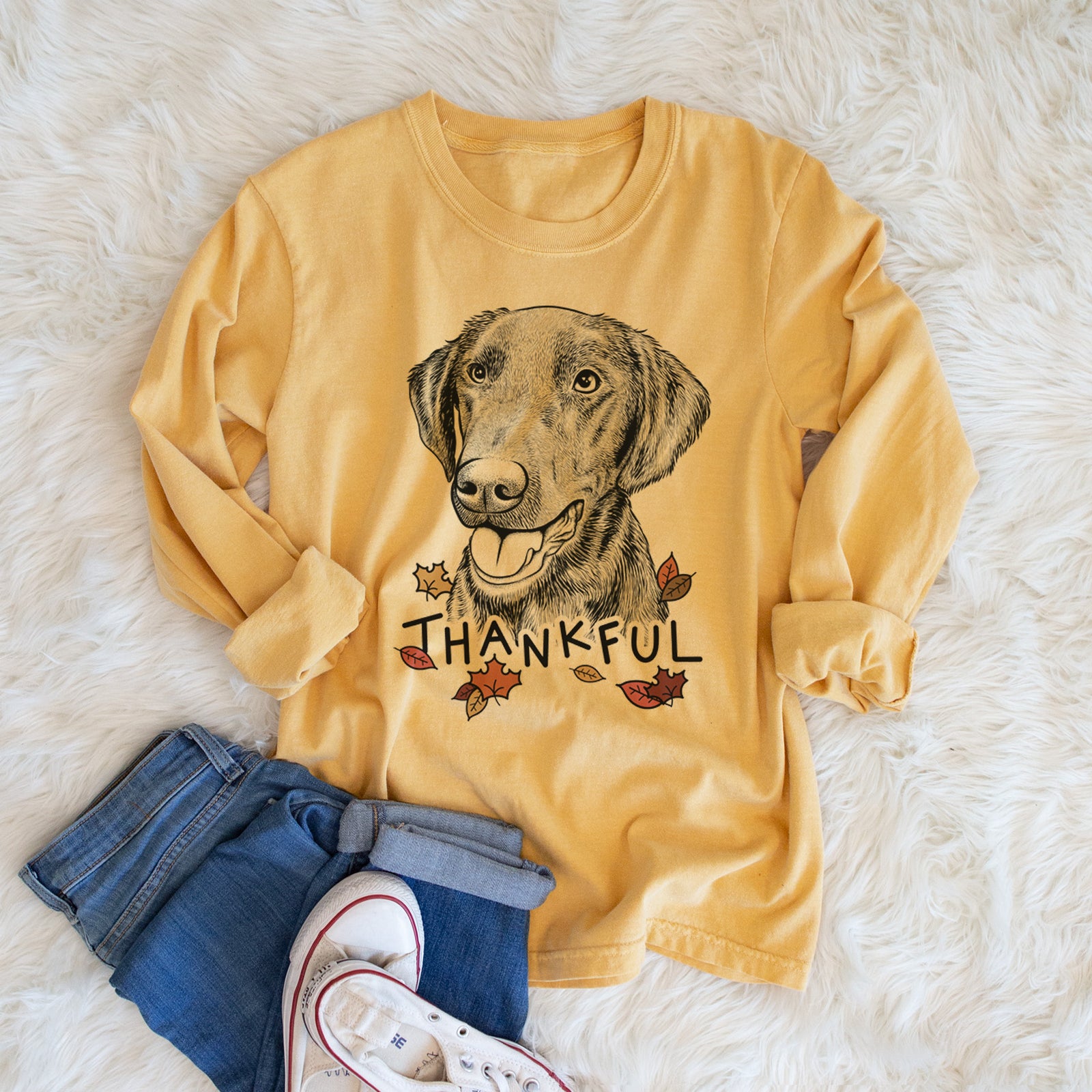 Thankful Onyx the Labrador Retriever - Men's Heavyweight 100% Cotton Long Sleeve