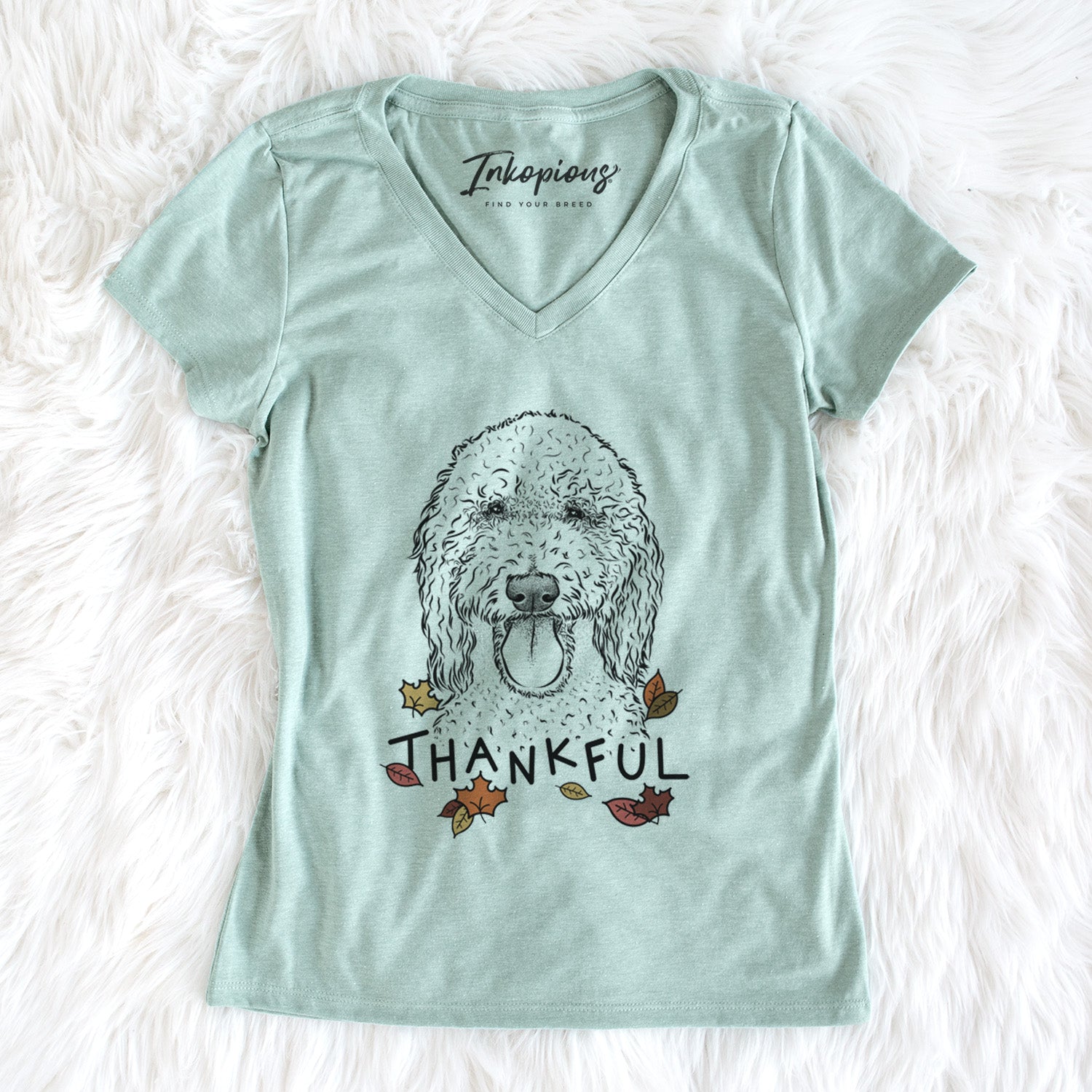Thankful Pavlov the Goldendoodle - Women's V-neck Shirt