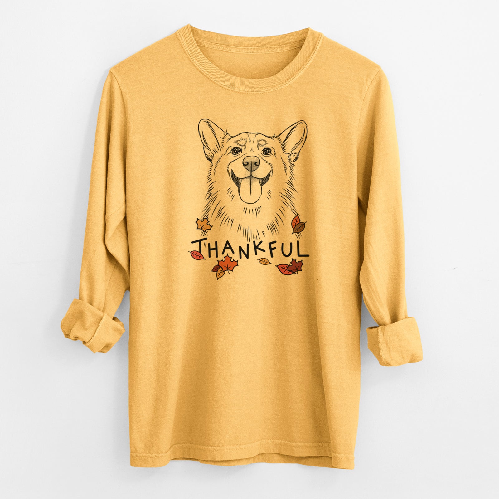 Thankful Porter the Pembroke Welsh Corgi - Men's Heavyweight 100% Cotton Long Sleeve