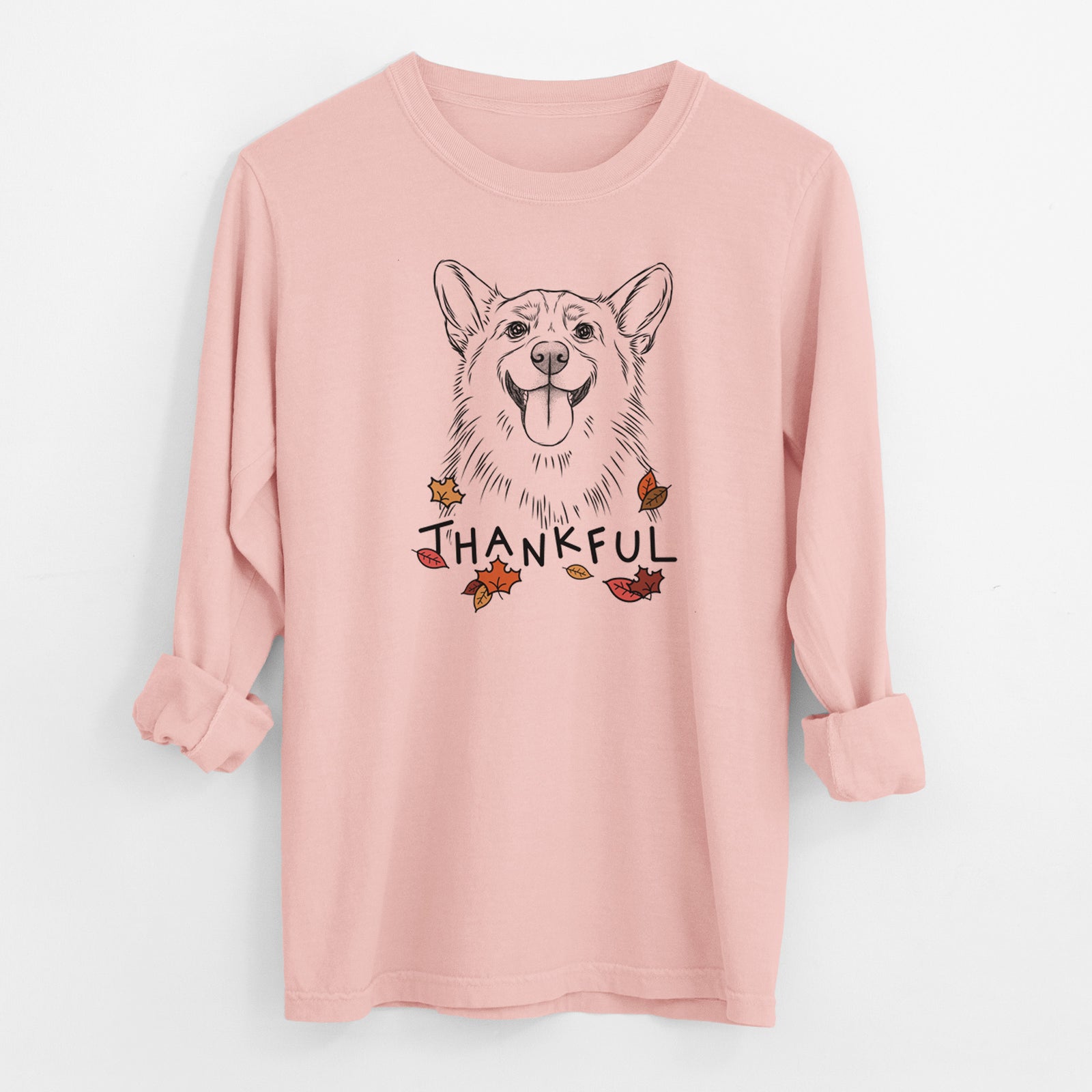 Thankful Porter the Pembroke Welsh Corgi - Men's Heavyweight 100% Cotton Long Sleeve