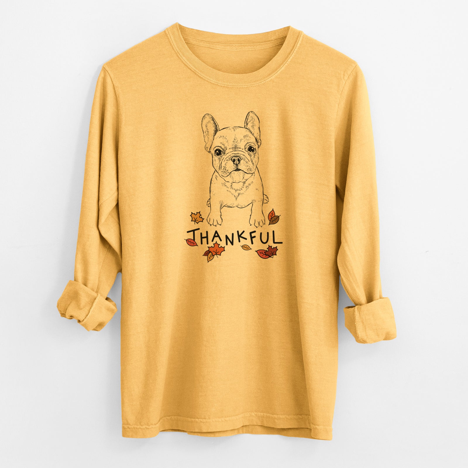 Thankful Puppy Pierre the French Bulldog - Men's Heavyweight 100% Cotton Long Sleeve