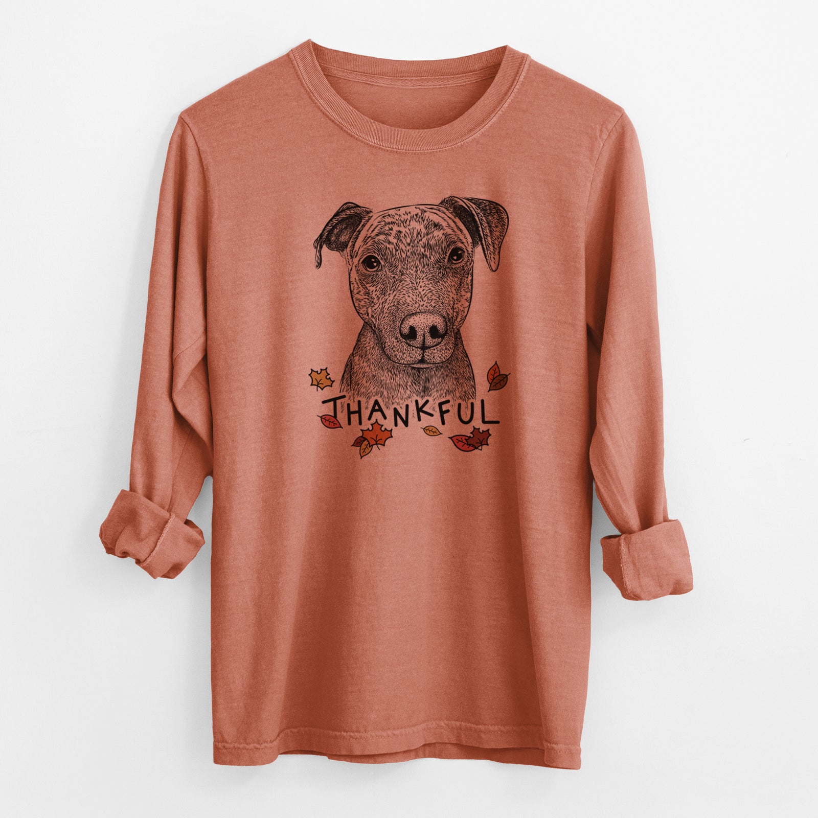 Thankful Reeses the Pitbull - Men's Heavyweight 100% Cotton Long Sleeve