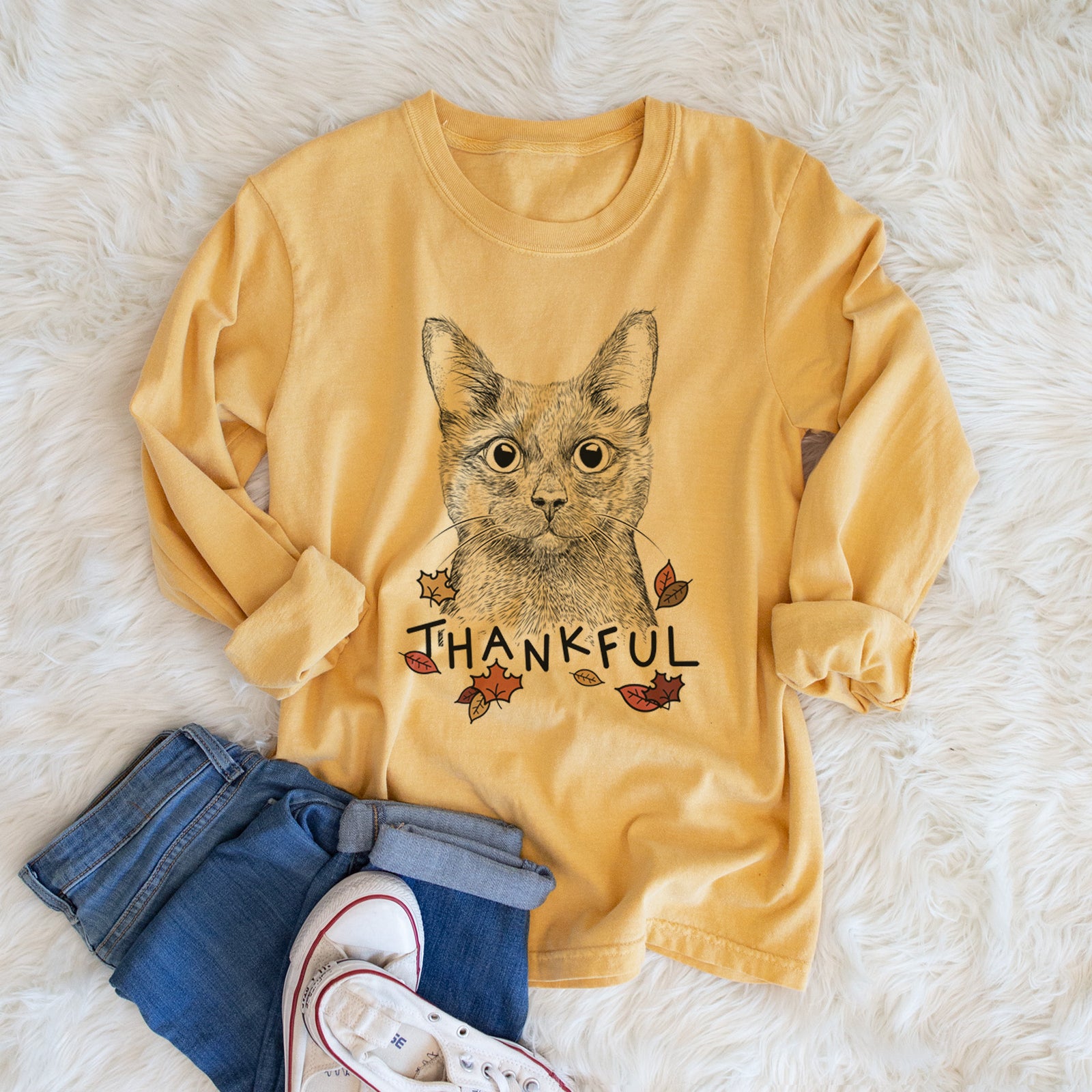 Thankful Shadow the Black Cat - Men's Heavyweight 100% Cotton Long Sleeve