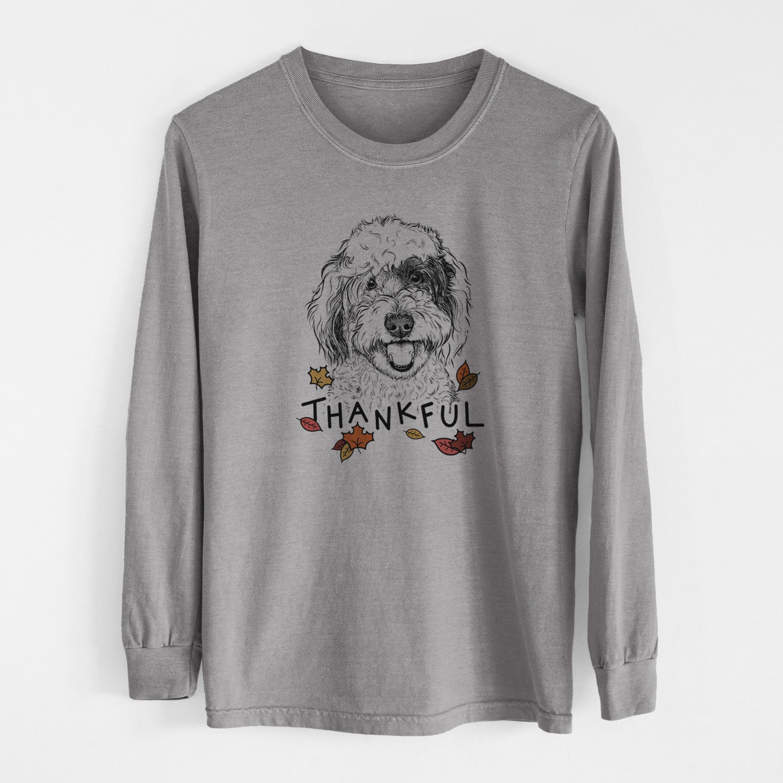 Thankful Sherlock the Sheepadoodle - Men's Heavyweight 100% Cotton Long Sleeve