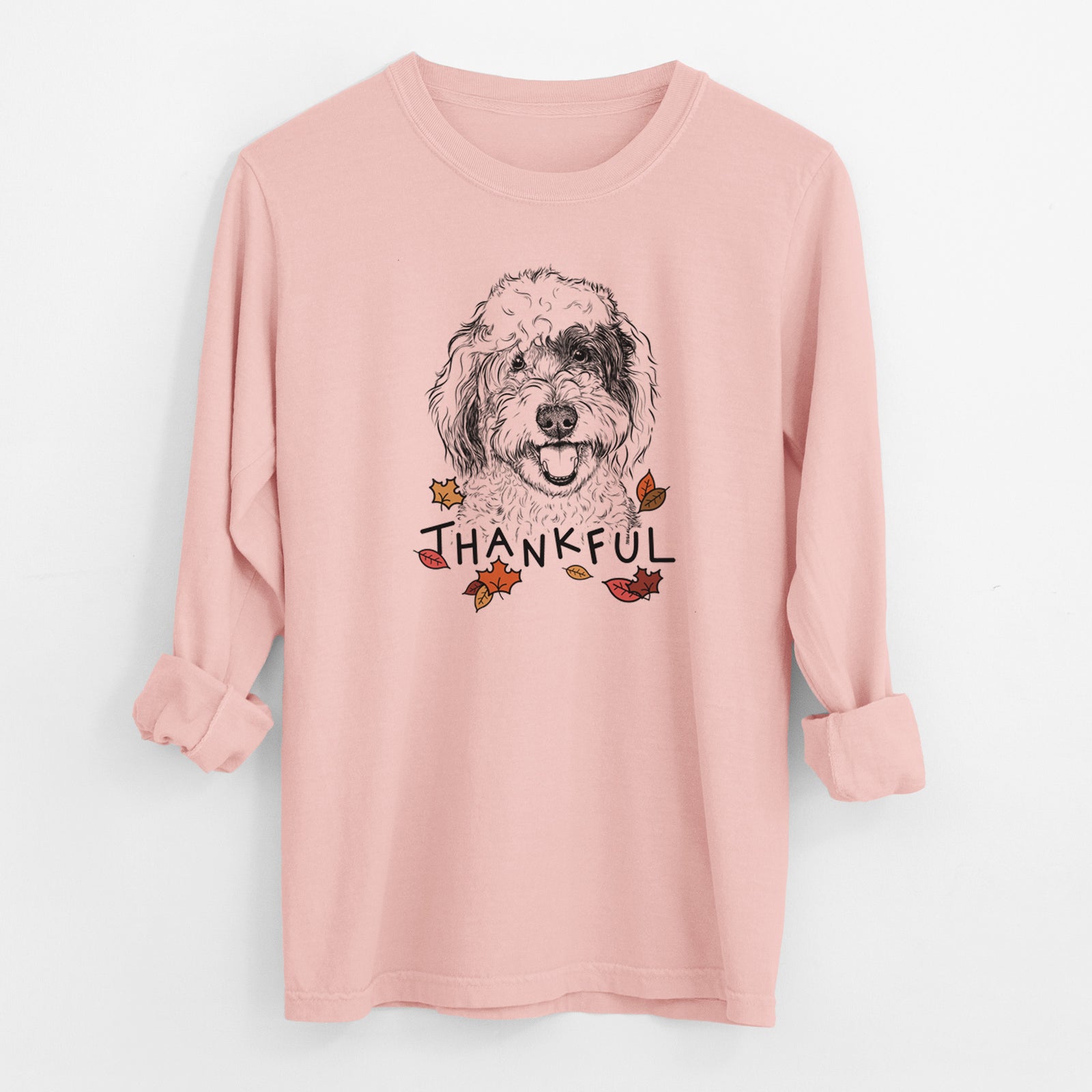 Thankful Sherlock the Sheepadoodle - Men's Heavyweight 100% Cotton Long Sleeve