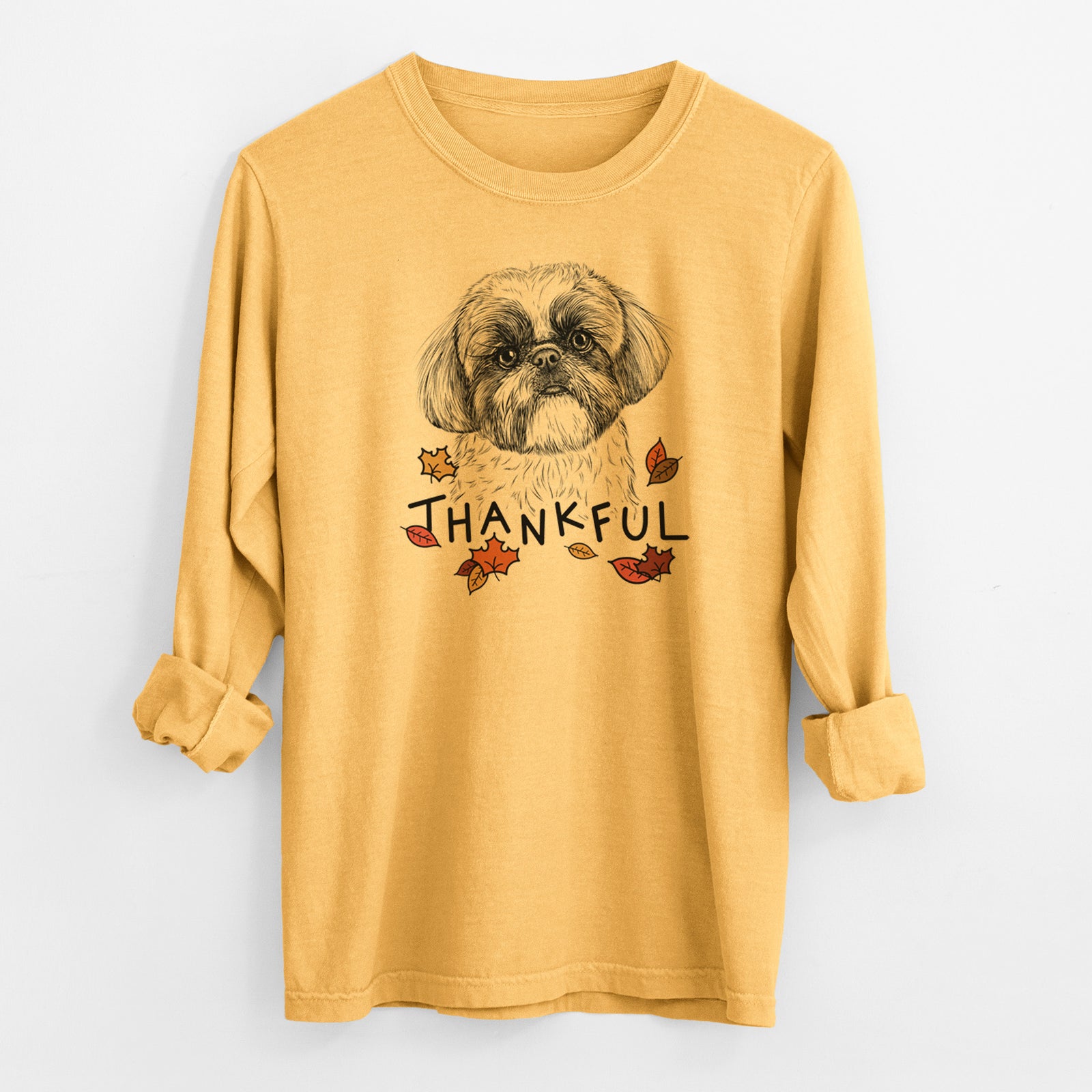 Thankful Simon the Shih Tzu - Men's Heavyweight 100% Cotton Long Sleeve