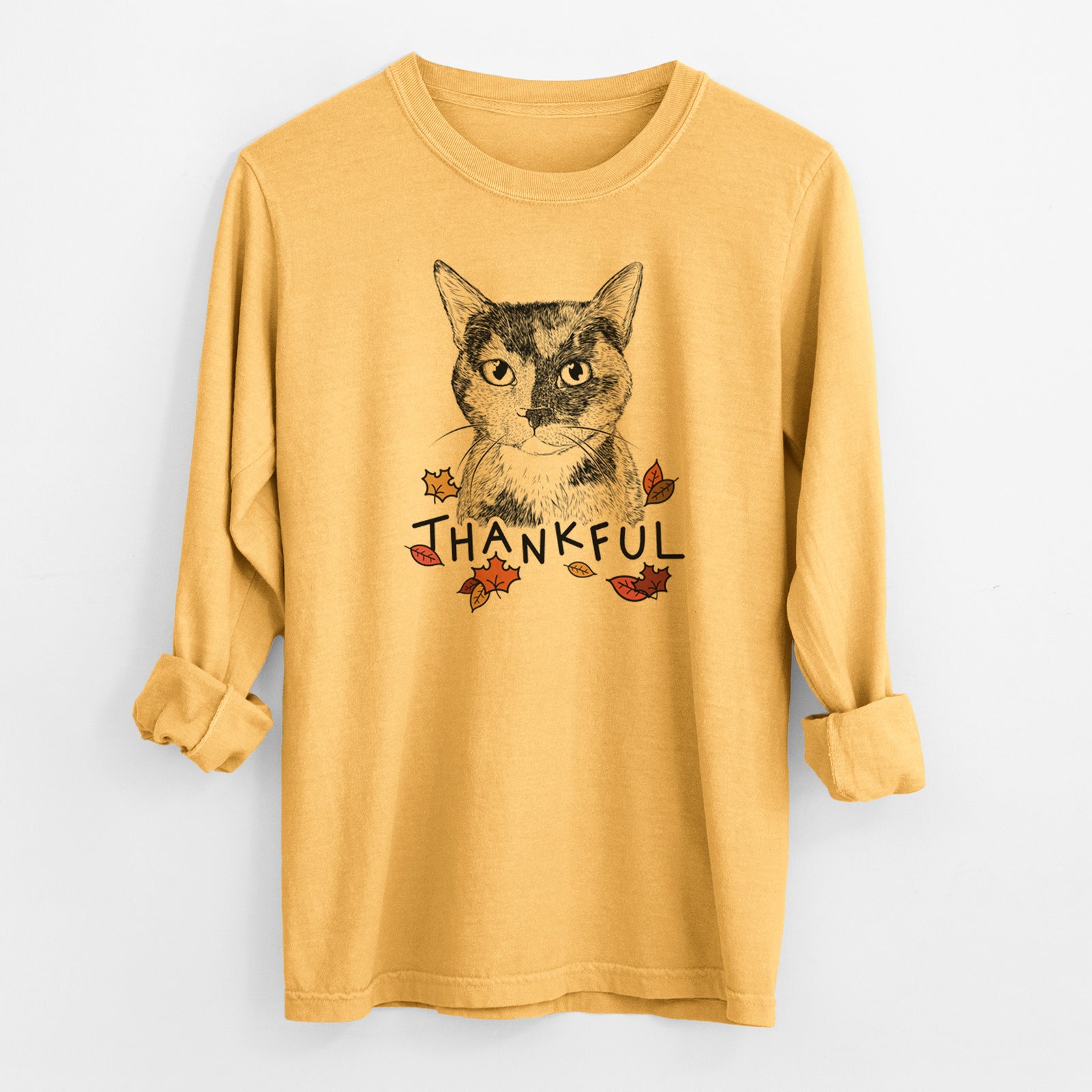 Thankful Spooky Kitty the Tortoiseshell Cat - Men's Heavyweight 100% Cotton Long Sleeve