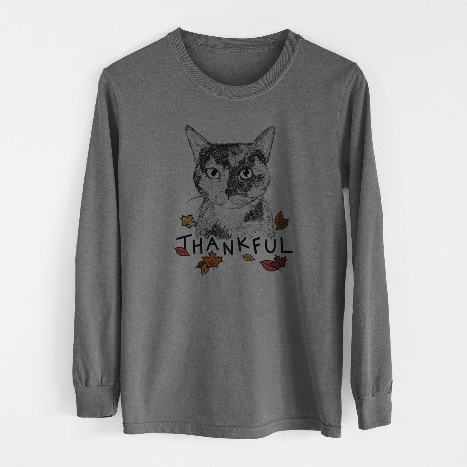 Thankful Spooky Kitty the Tortoiseshell Cat - Men's Heavyweight 100% Cotton Long Sleeve