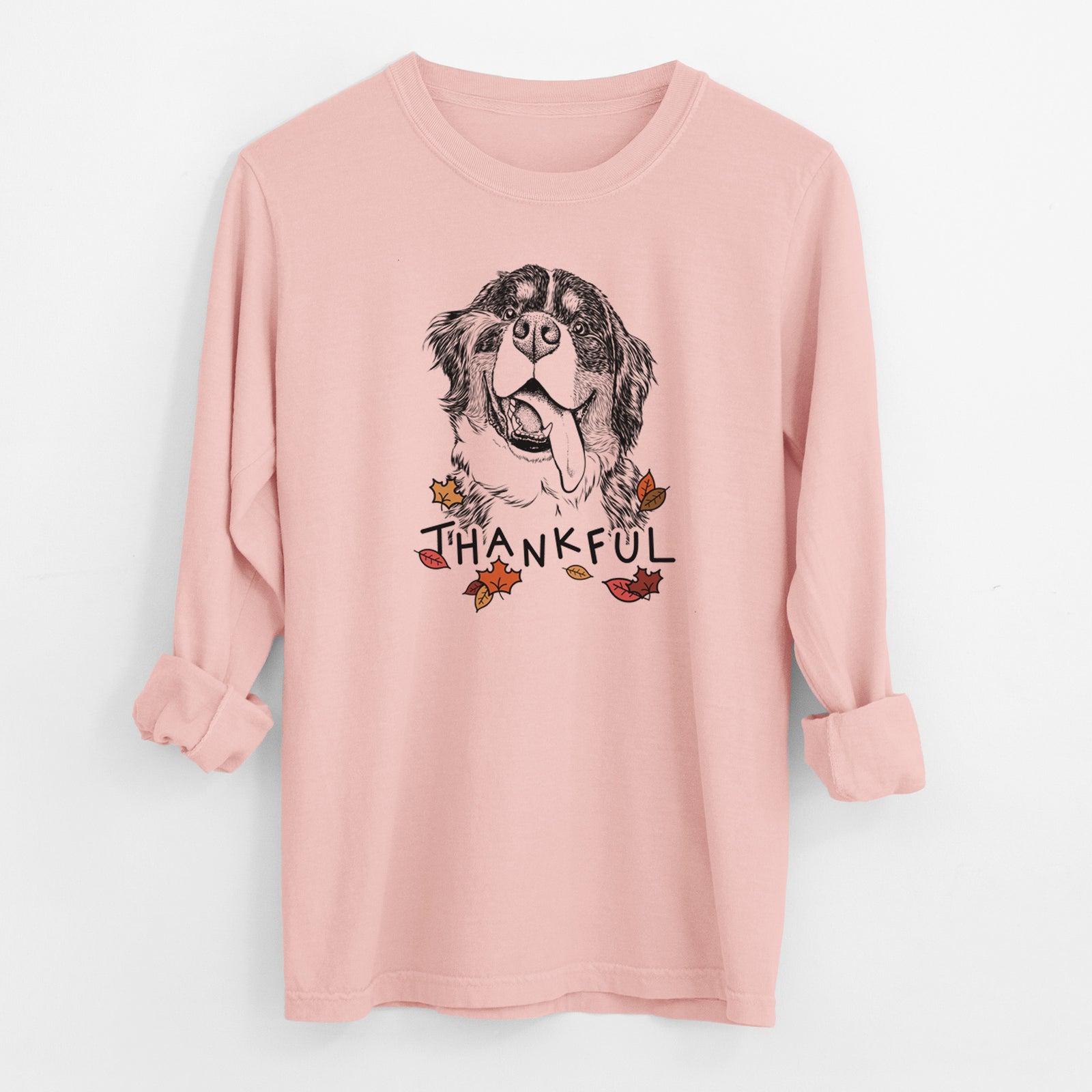 Thankful Theo the Bernese Mountain Dog - Men's Heavyweight 100% Cotton Long Sleeve