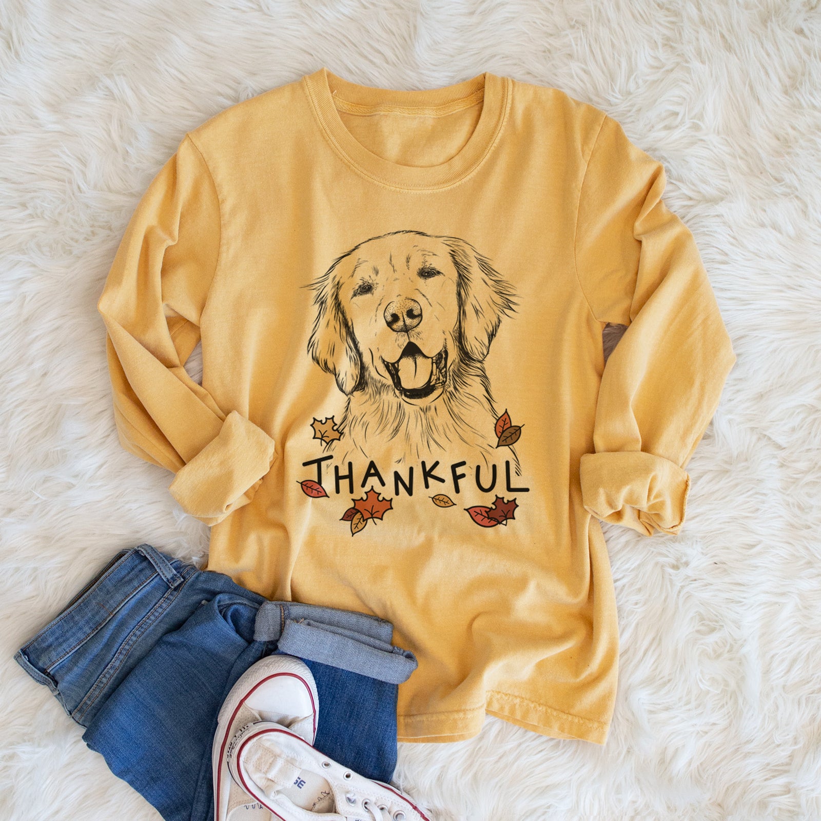 Thankful Wallace the Golden Retriever - Men's Heavyweight 100% Cotton Long Sleeve