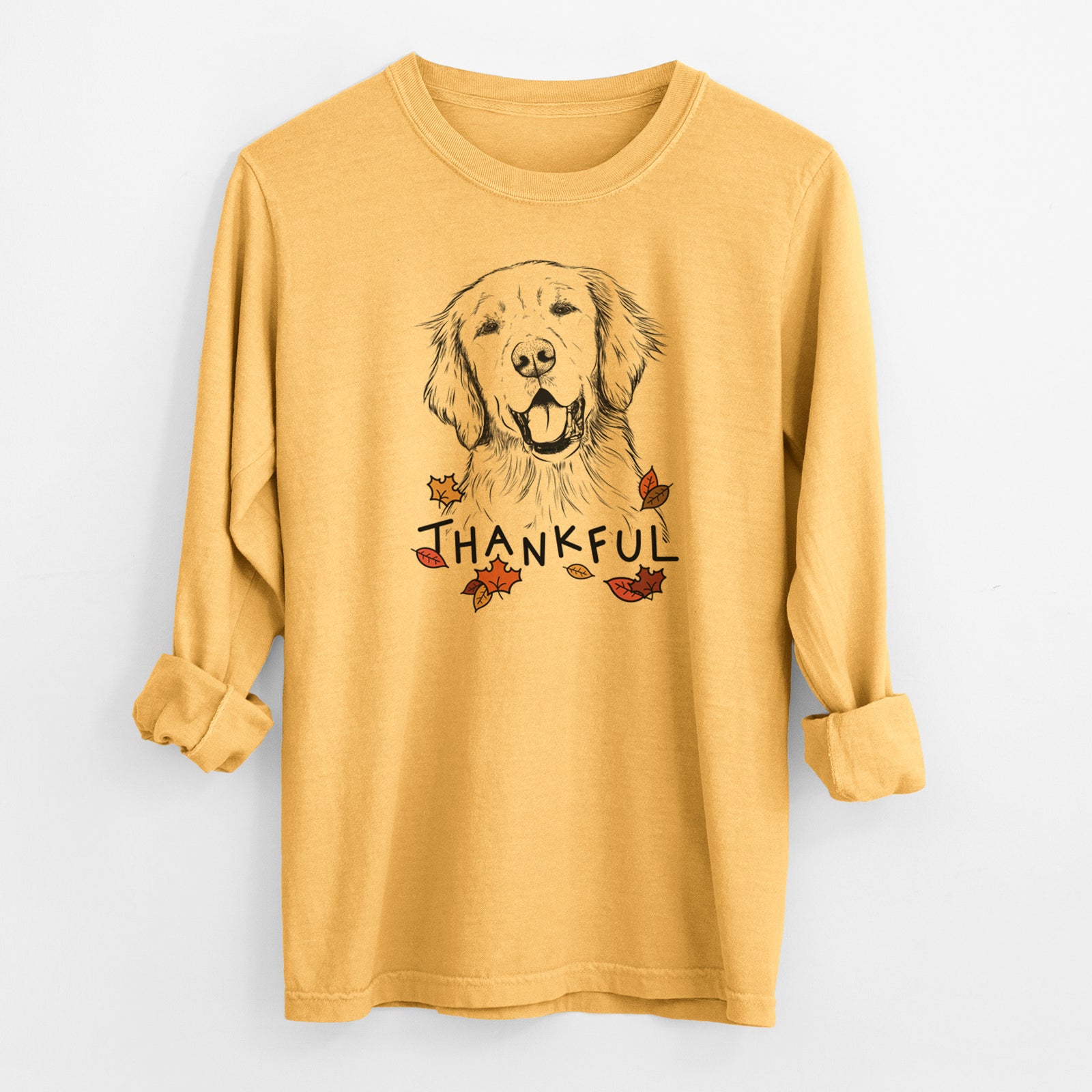 Thankful Wallace the Golden Retriever - Men's Heavyweight 100% Cotton Long Sleeve