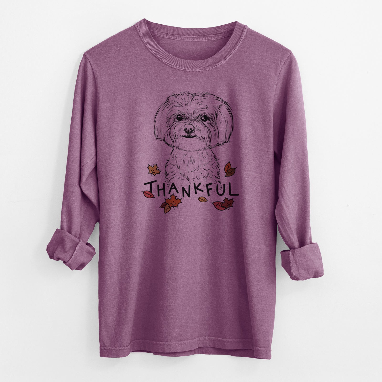 Thankful Willow the Maltese - Men's Heavyweight 100% Cotton Long Sleeve