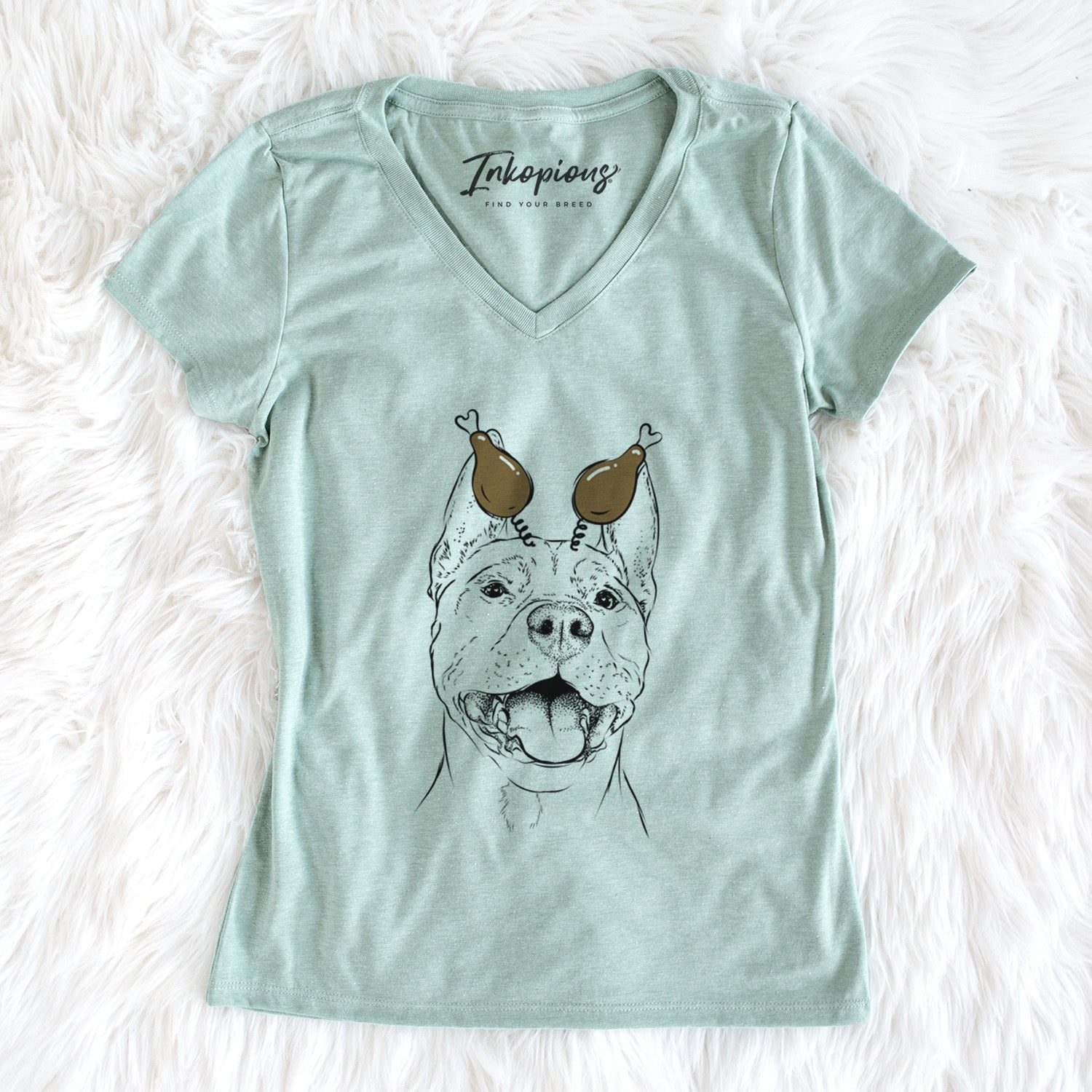Thanksgiving Wally the Pitbull - Women's Perfect V-neck Shirt