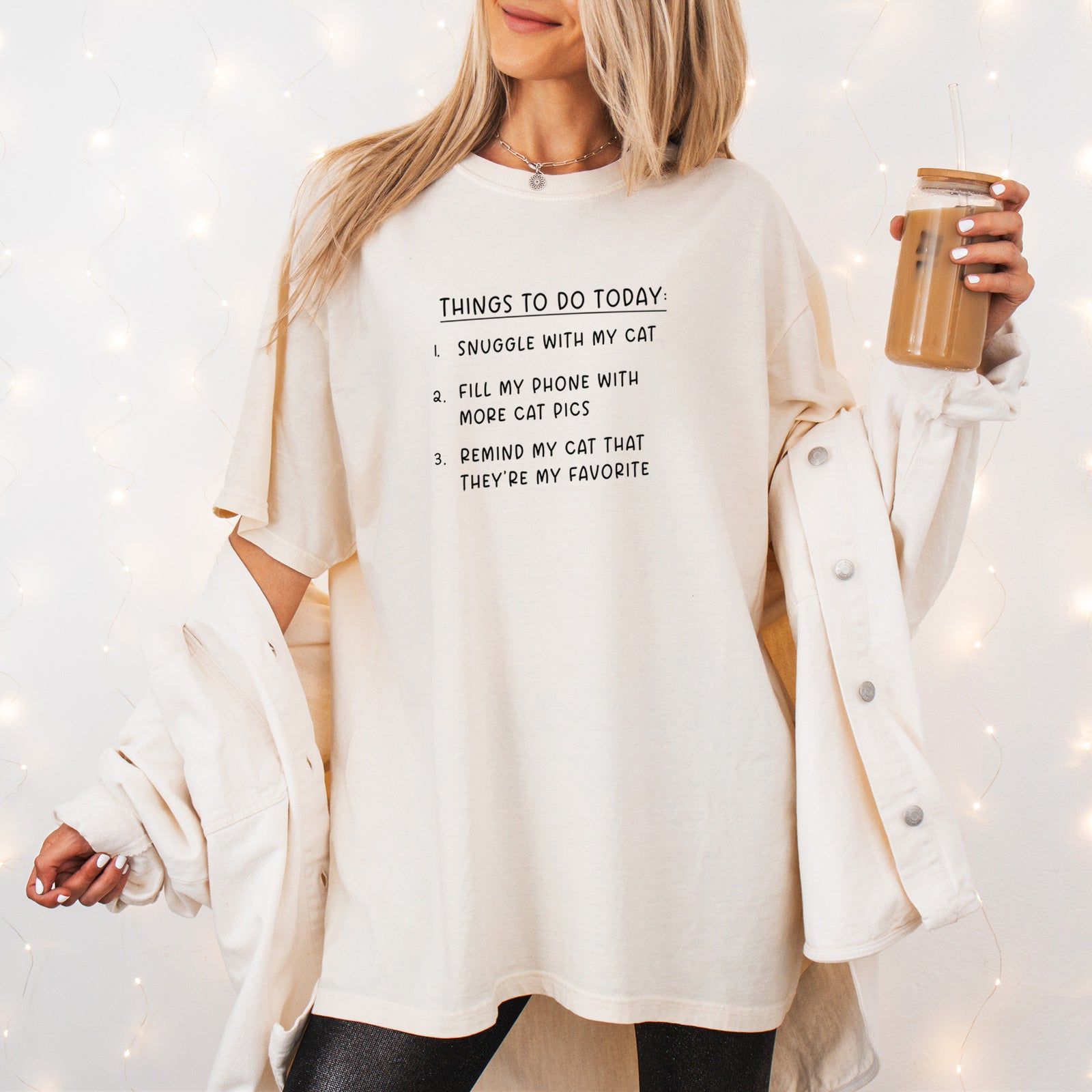 Things to Do Today - Snuggle with Cat - Unisex Comfort Colors Garment-Dyed Heavyweight T-shirt, worn by model