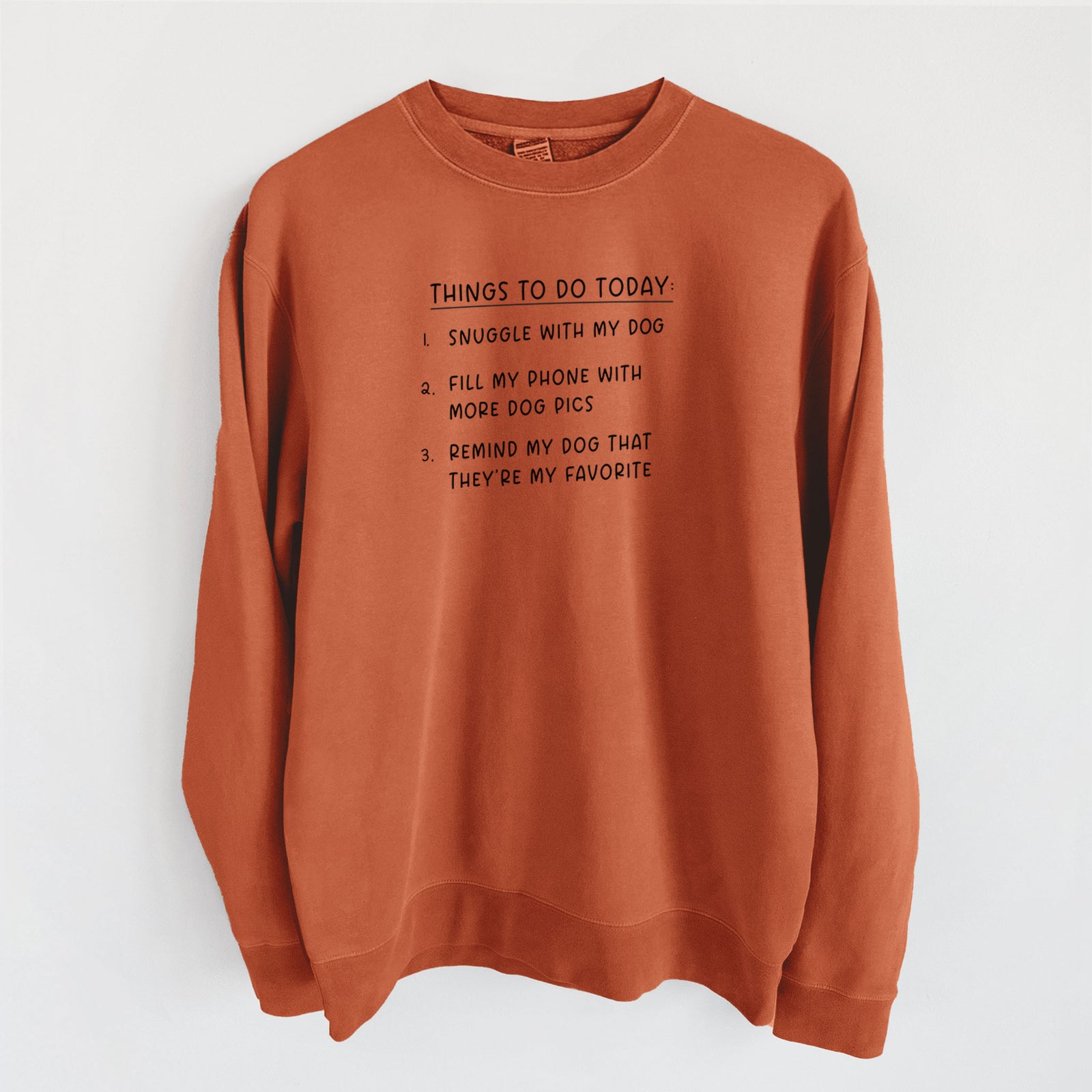 Things to Do Today - Snuggle with Dog - Unisex Pigment Dyed Crew Sweatshirt in Amber
