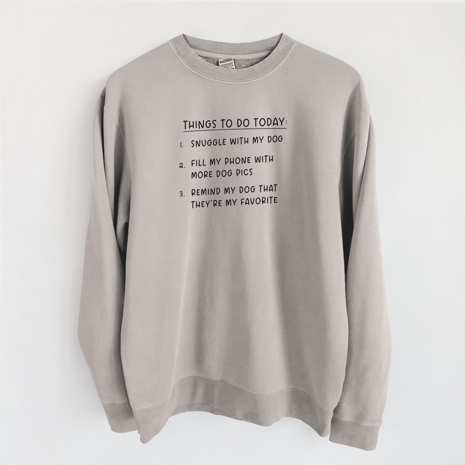 Things to Do Today - Snuggle with Dog - Unisex Pigment Dyed Crew Sweatshirt in Cement