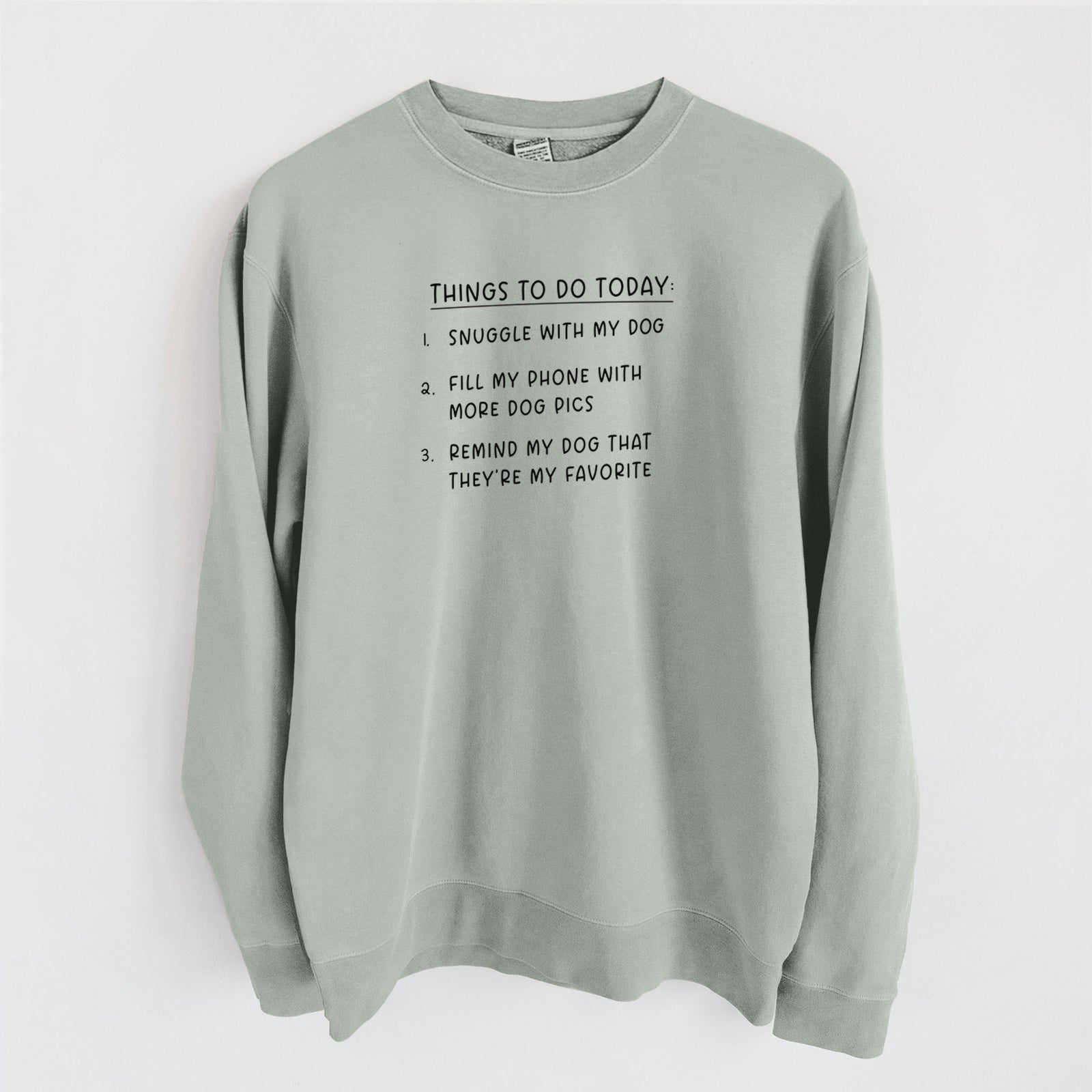 Things to Do Today - Snuggle with Dog - Unisex Pigment Dyed Crew Sweatshirt in Sage