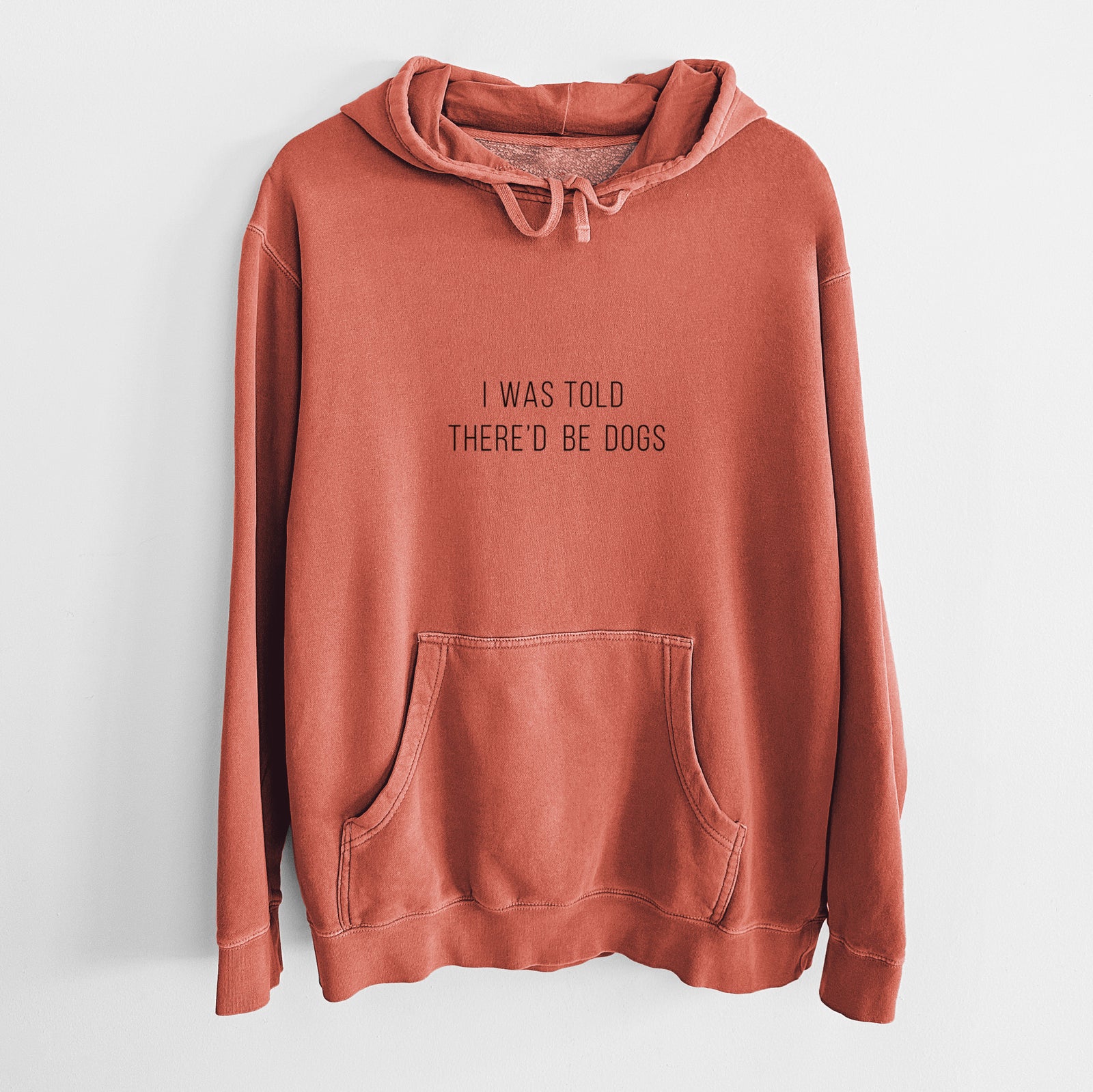 'I Was Told There'd Be Dogs' design on an Amber Unisex pigment dyed hoodie
