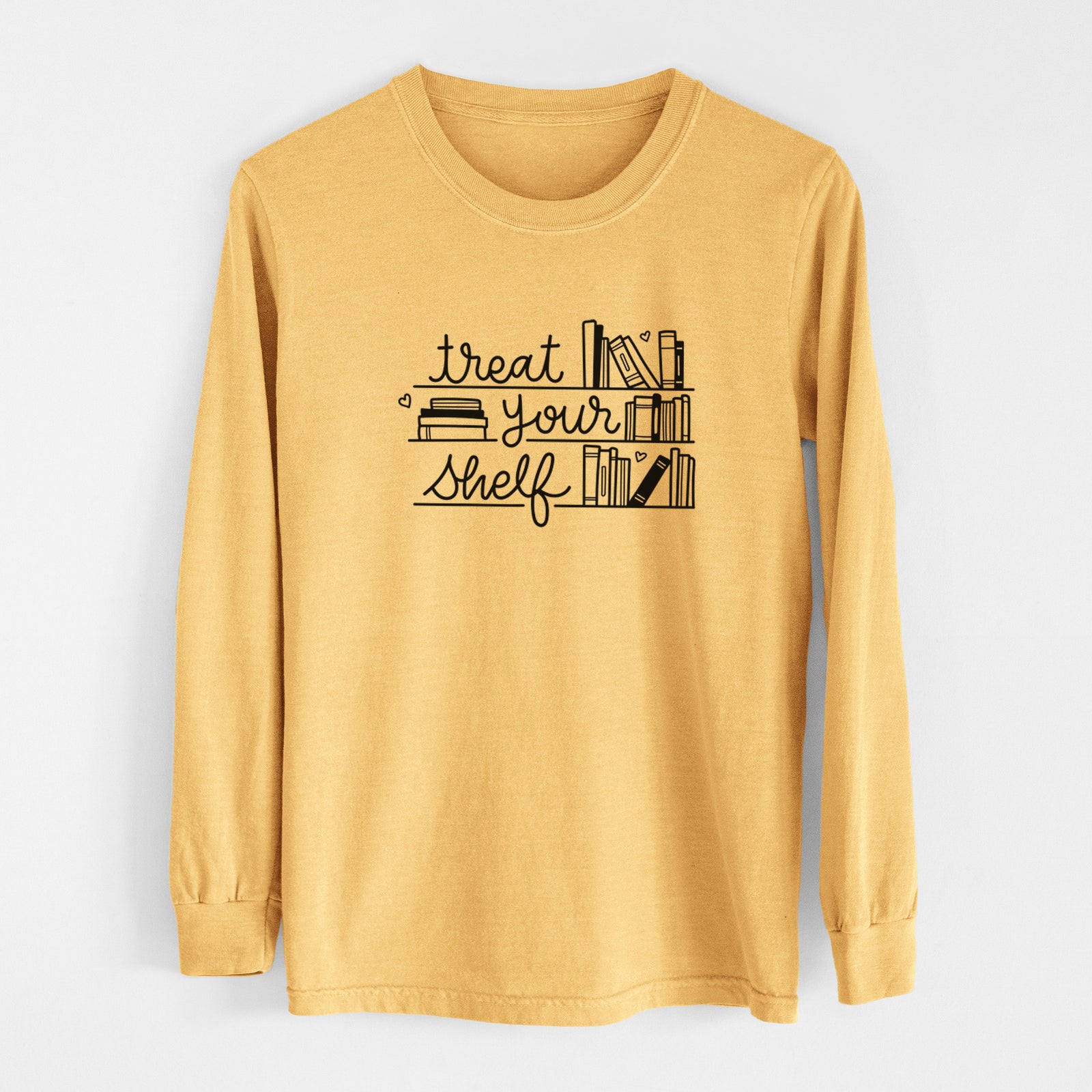 Treat Your Shelf - Book Pun - Men's Heavyweight 100% Cotton Long Sleeve