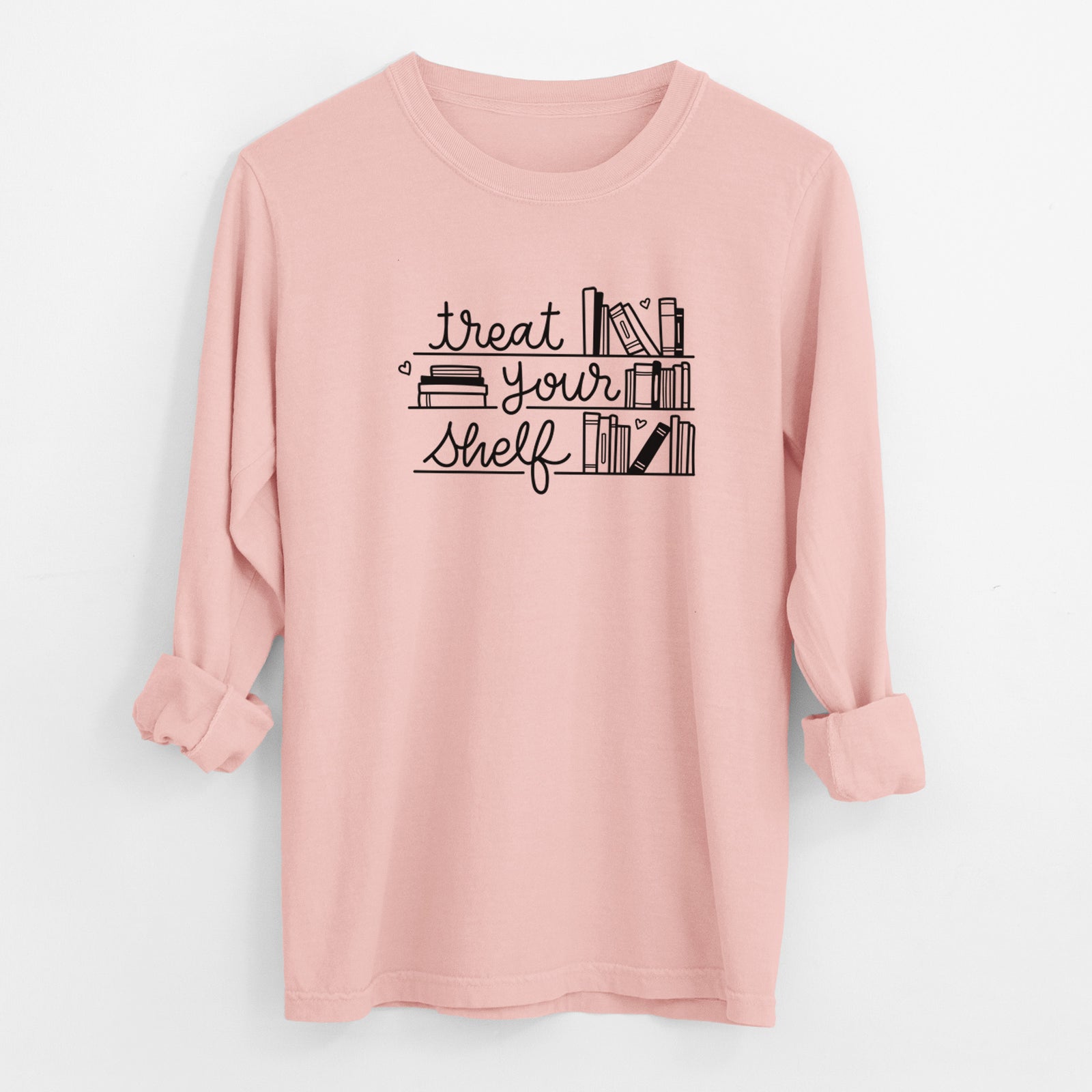 Treat Your Shelf - Book Pun - Men's Heavyweight 100% Cotton Long Sleeve