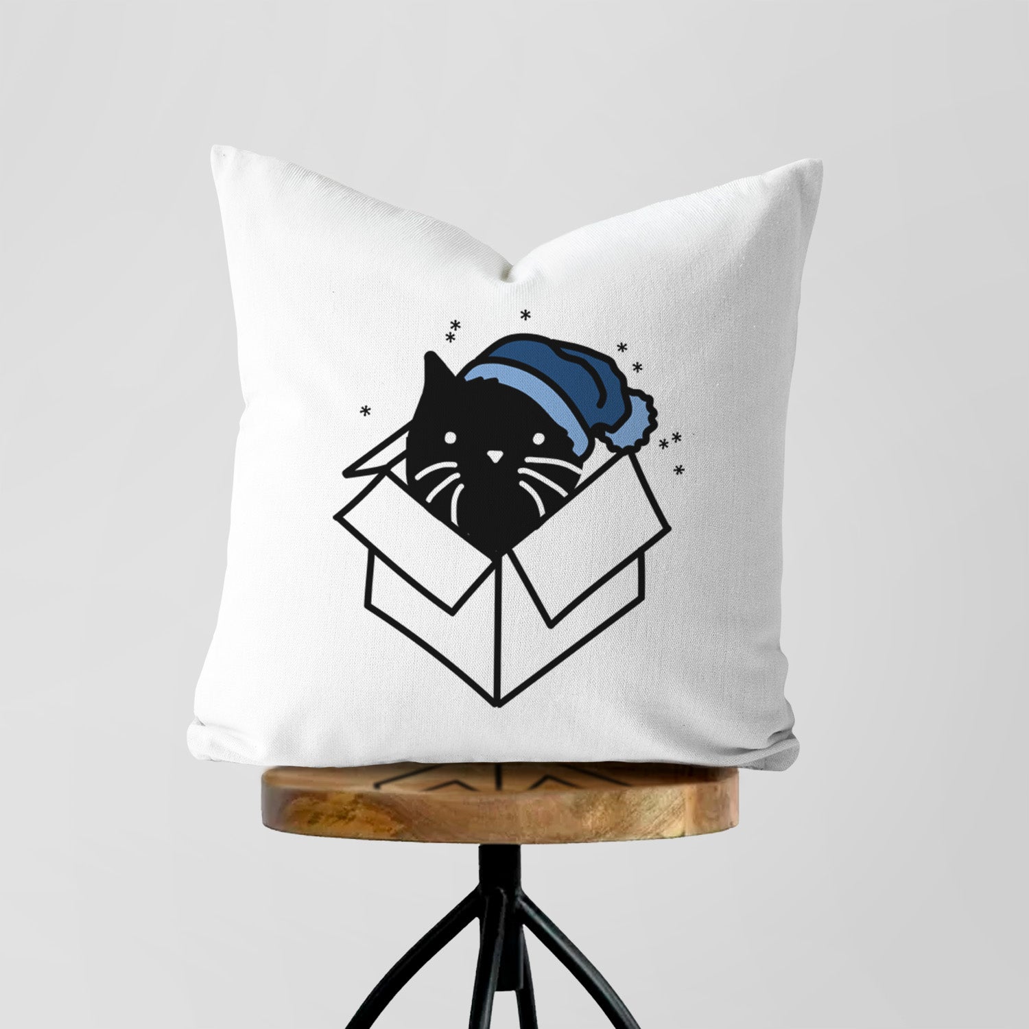 Love Always Black Cat in a Box - Doc - Throw Pillow Cover