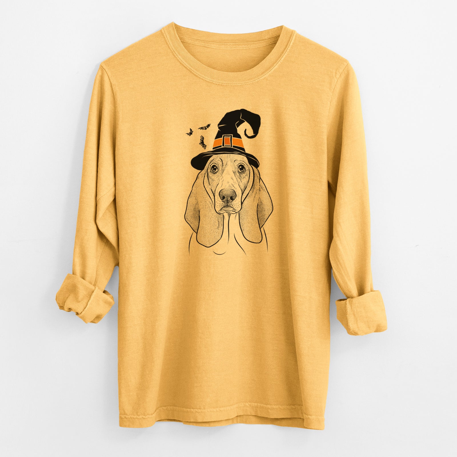 Witch Addison the Basset Hound - Men's Heavyweight 100% Cotton Long Sleeve
