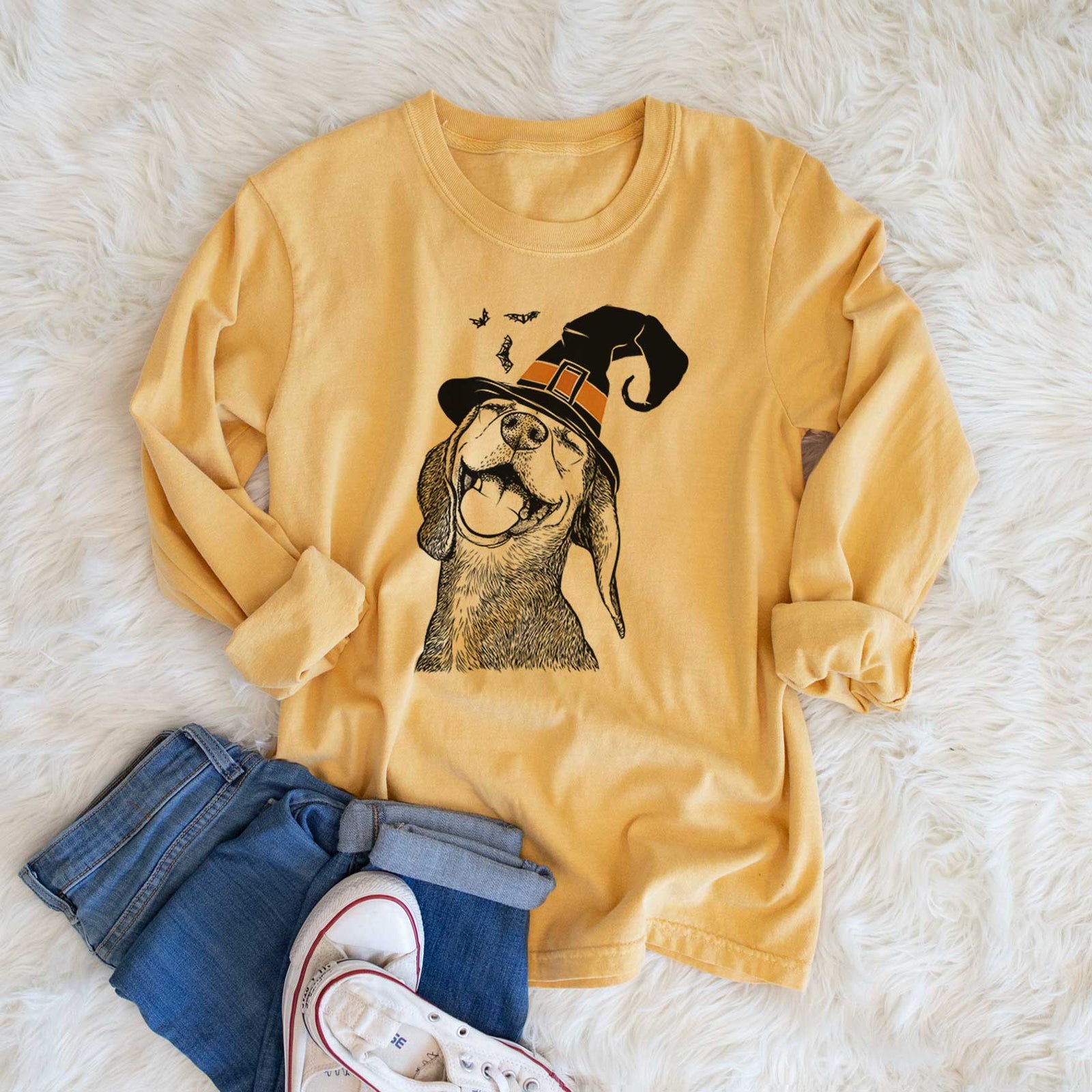 Witch Belle the Hound Mix - Men's Heavyweight 100% Cotton Long Sleeve