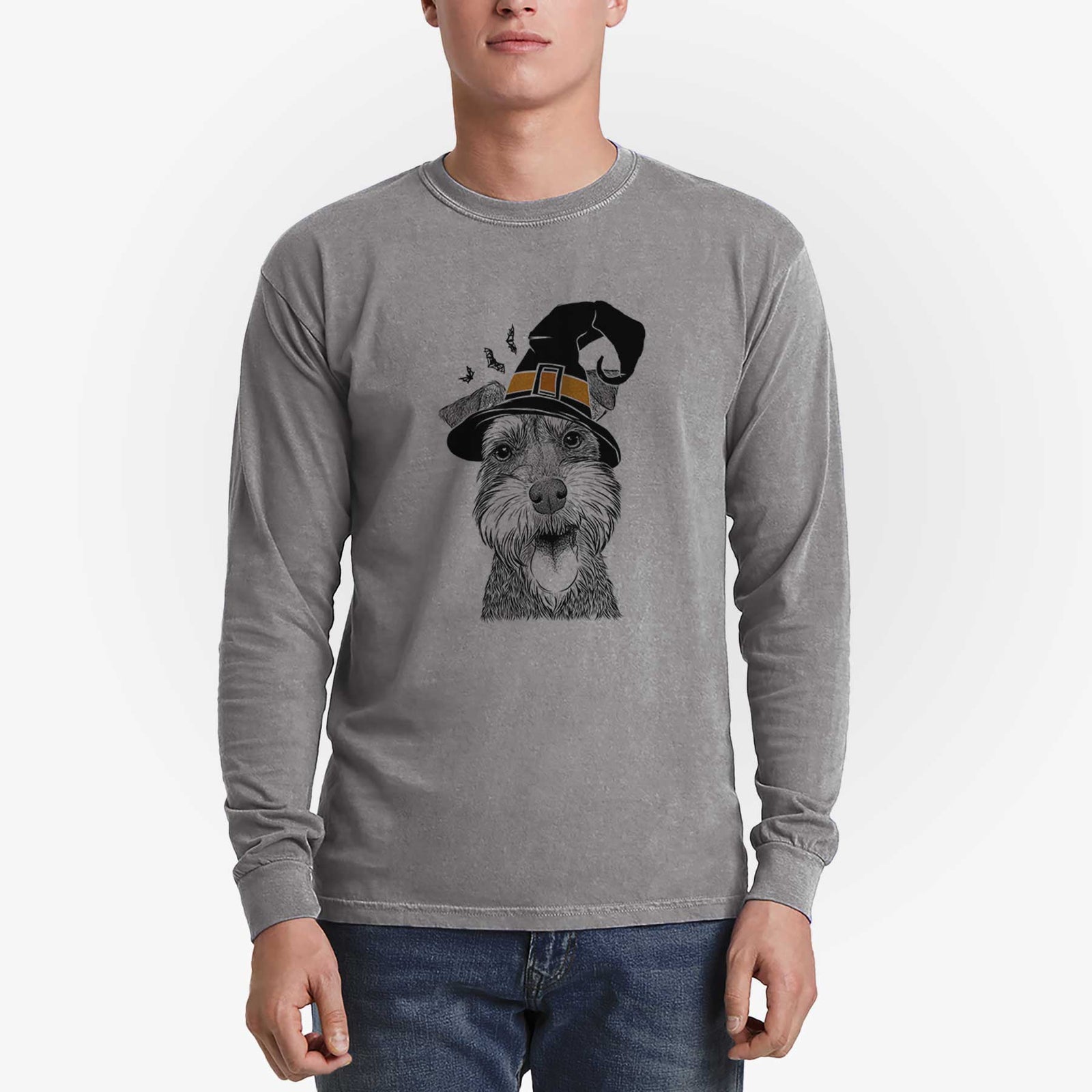 Witch Bernadette the Mini Schnauzer - Men's Heavyweight 100% Cotton Long Sleeve