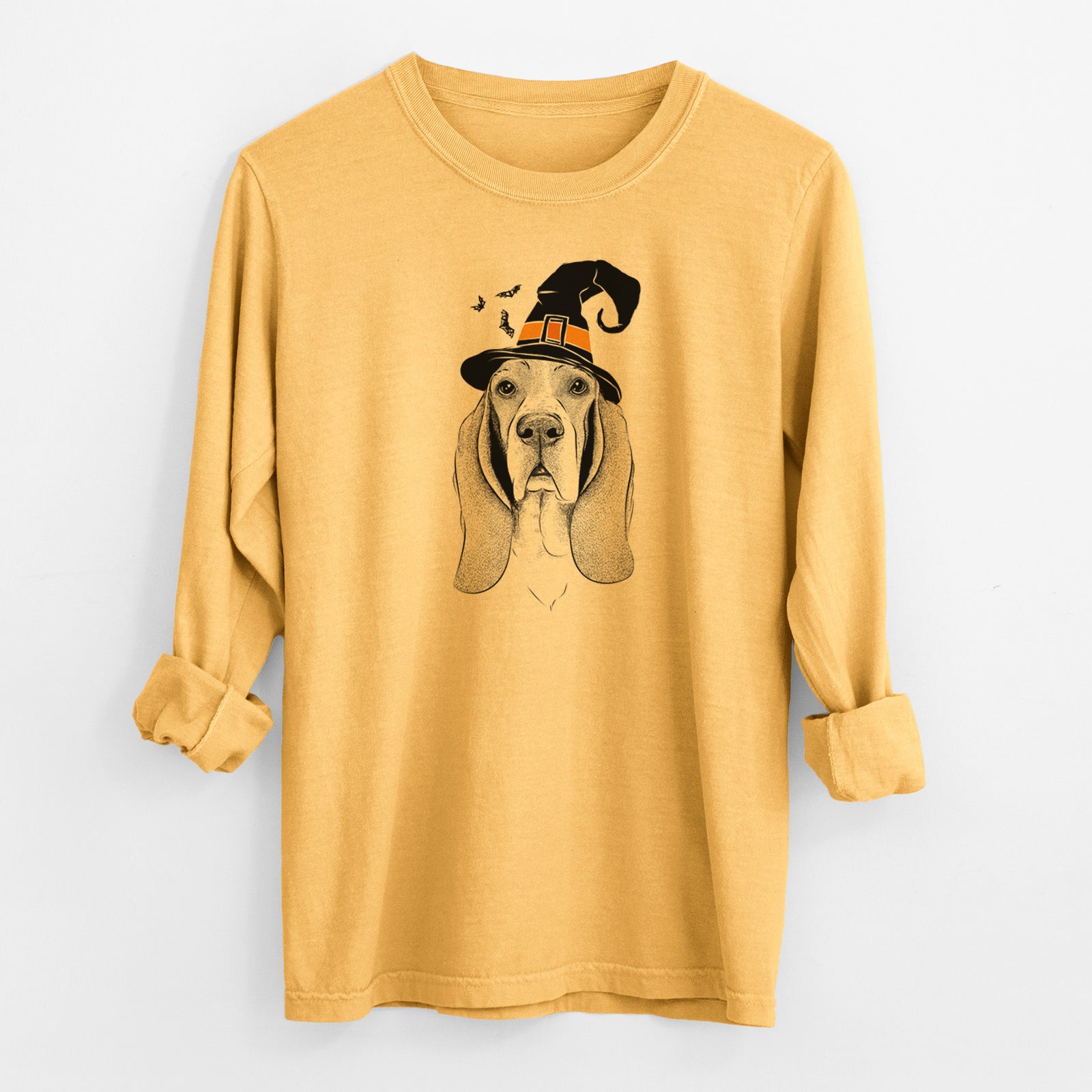 Witch Buckley the Basset Hound - Men's Heavyweight 100% Cotton Long Sleeve