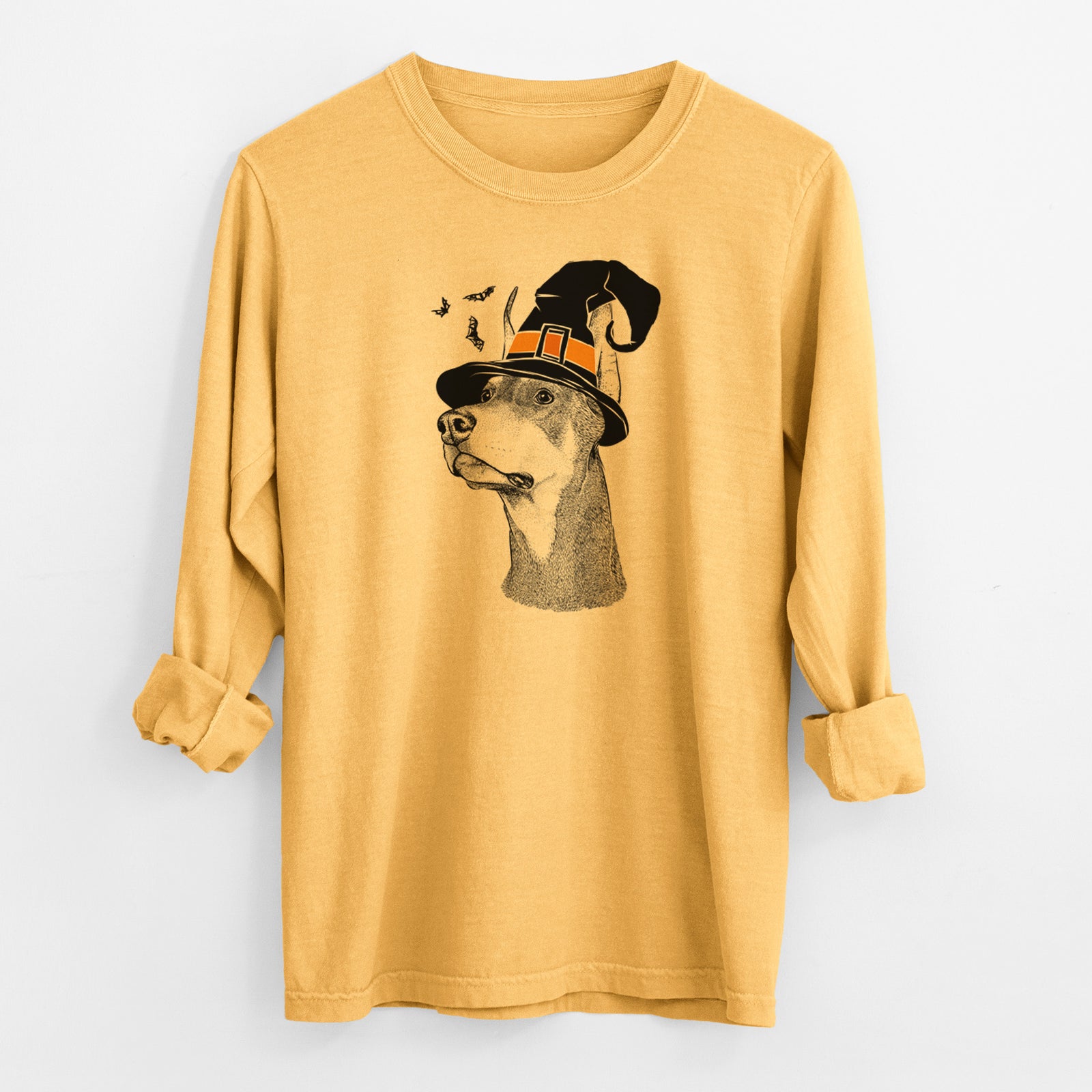 Witch Cenza the Doberman Pinscher - Men's Heavyweight 100% Cotton Long Sleeve
