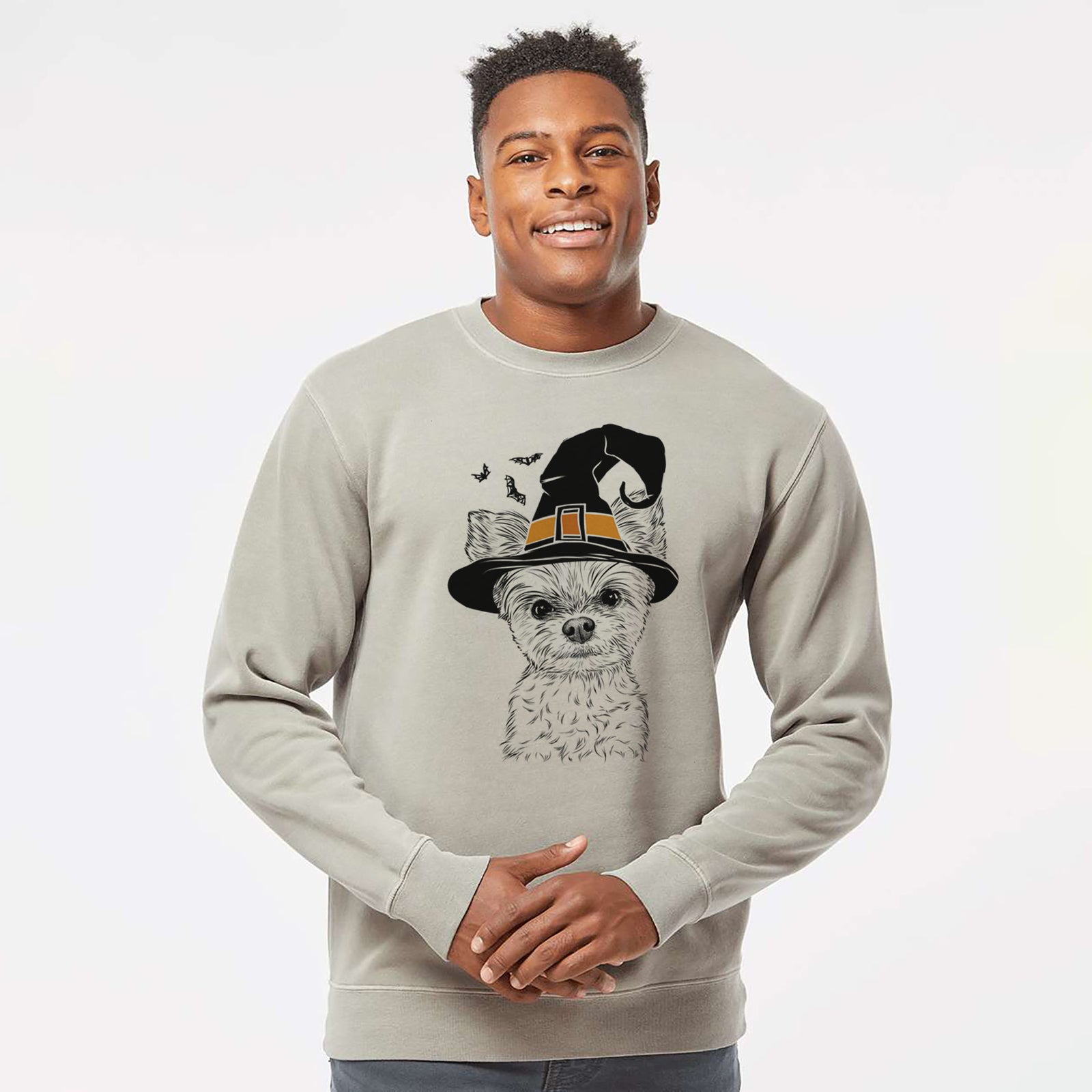 Witch Chance the Yapper the Yorkshire Terrier - Unisex Pigment Dyed Crew Sweatshirt