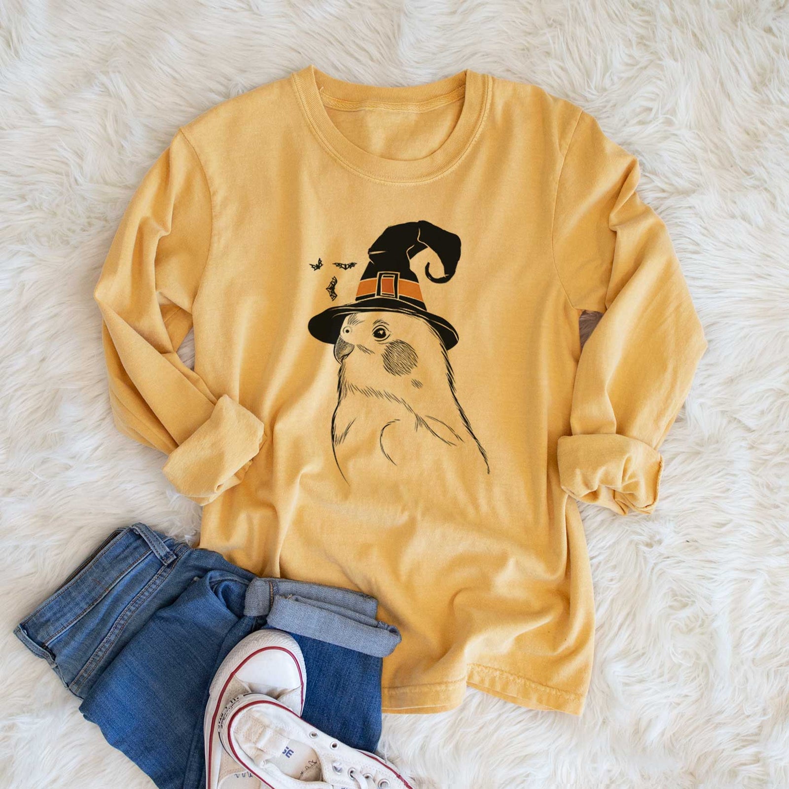 Witch Charlie the Cockatiel - Men's Heavyweight 100% Cotton Long Sleeve