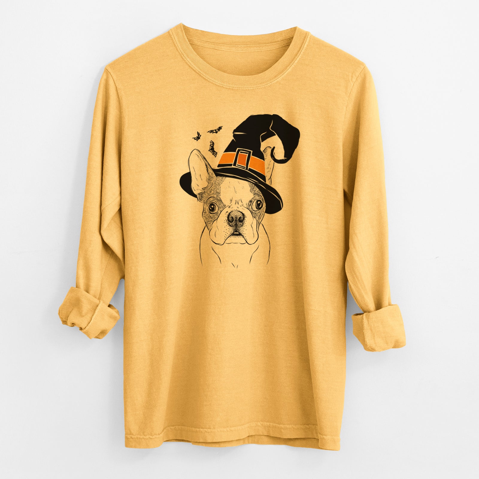 Witch Chocolate Chip the Boston Terrier - Men's Heavyweight 100% Cotton Long Sleeve