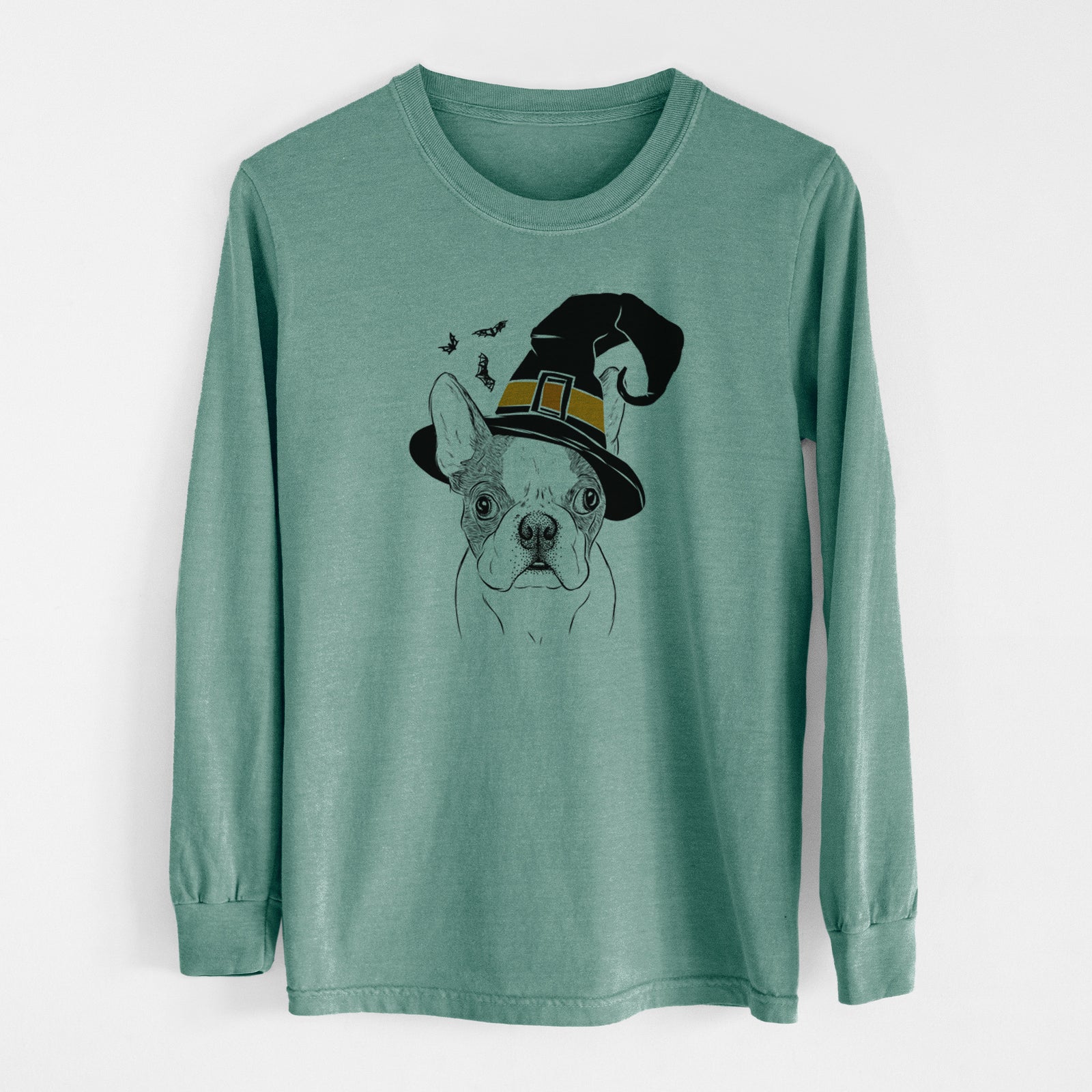 Witch Chocolate Chip the Boston Terrier - Men's Heavyweight 100% Cotton Long Sleeve