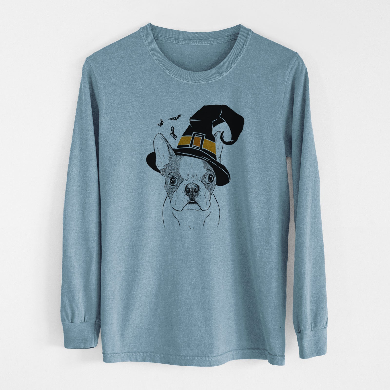 Witch Chocolate Chip the Boston Terrier - Men's Heavyweight 100% Cotton Long Sleeve
