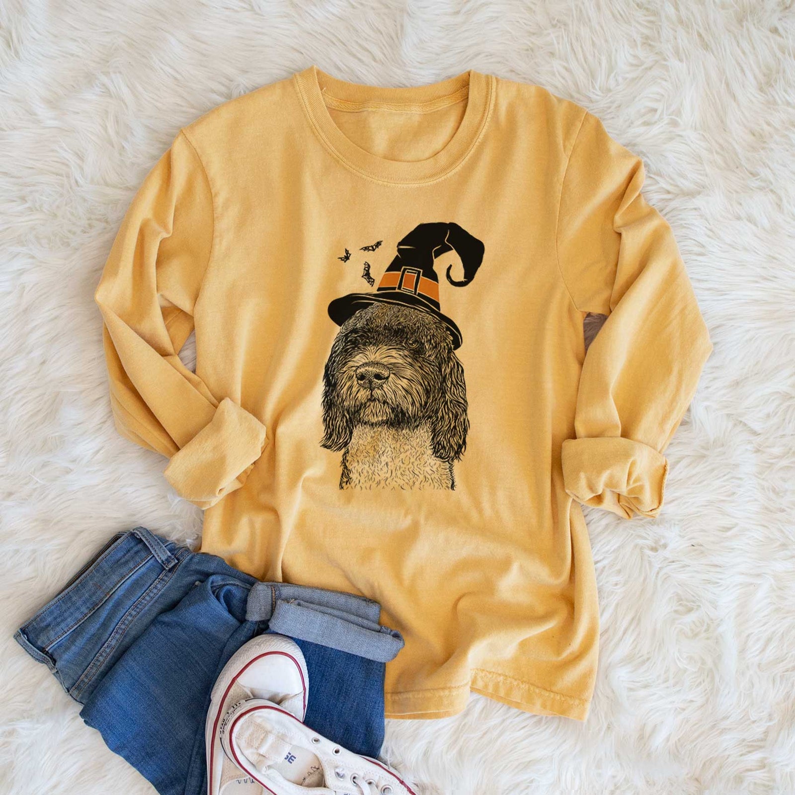 Witch Chris the Portuguese Water Dog - Men's Heavyweight 100% Cotton Long Sleeve